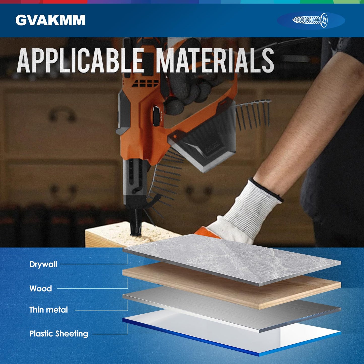 GVAKMM #6×1-1/4 inch Drywall to Wood Collated Screw – 1000 Count,Collated Black Wood,Drywall,Sheetrock Screw