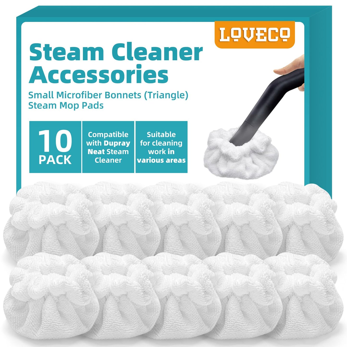 LOVECO 10 Pack Small Microfiber Bonnets (Triangle) Steam Mop Pads Compatible with Dupray Steam Cleaner etc, Reusable Washable Steam Cleaner Accessories for Multi-Surface