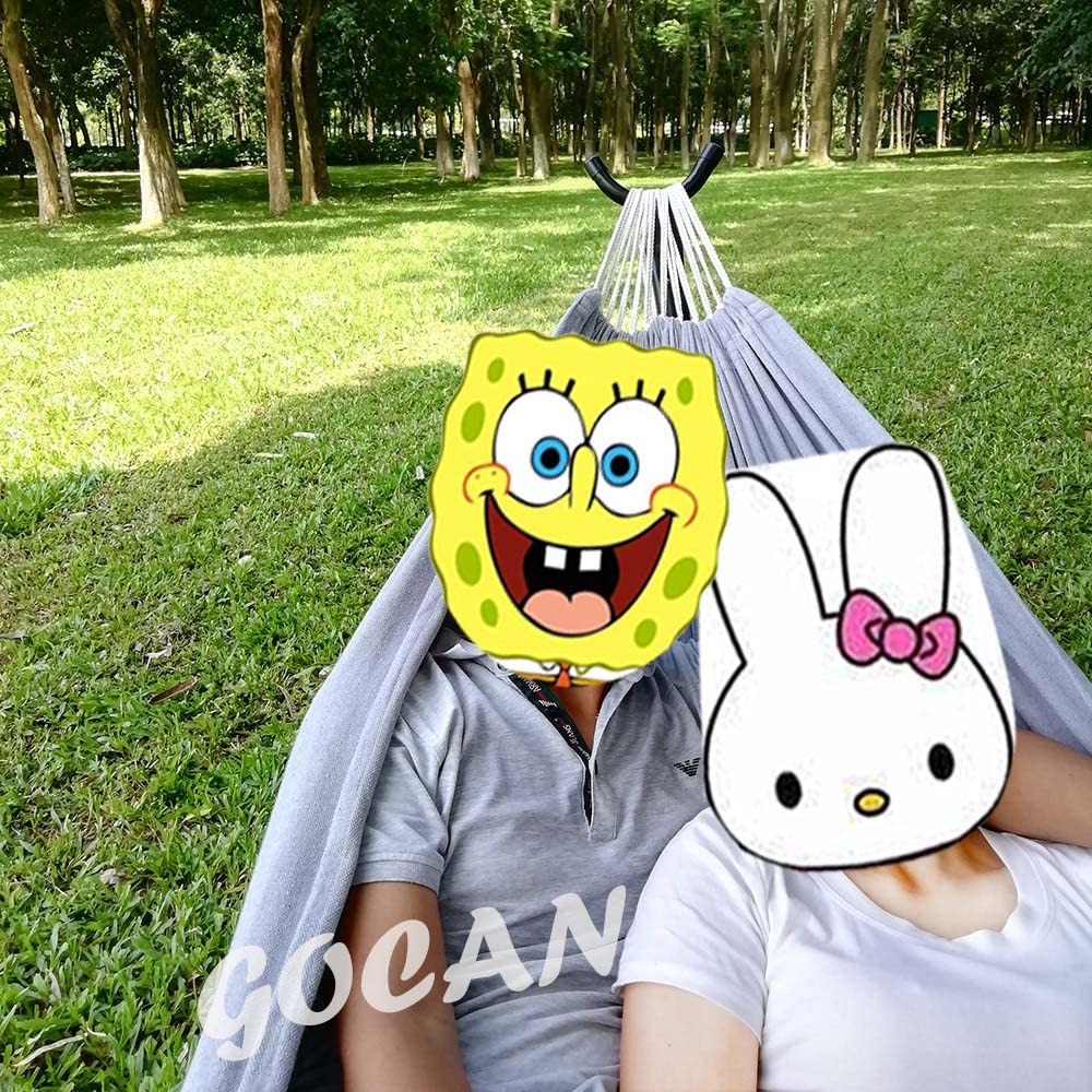 GOCAN Brazilian Double Hammock 2 Person Extra Large Canvas Cotton Hammock for Patio Porch Garden Backyard Lounging Outdoor and Indoor (Grey)
