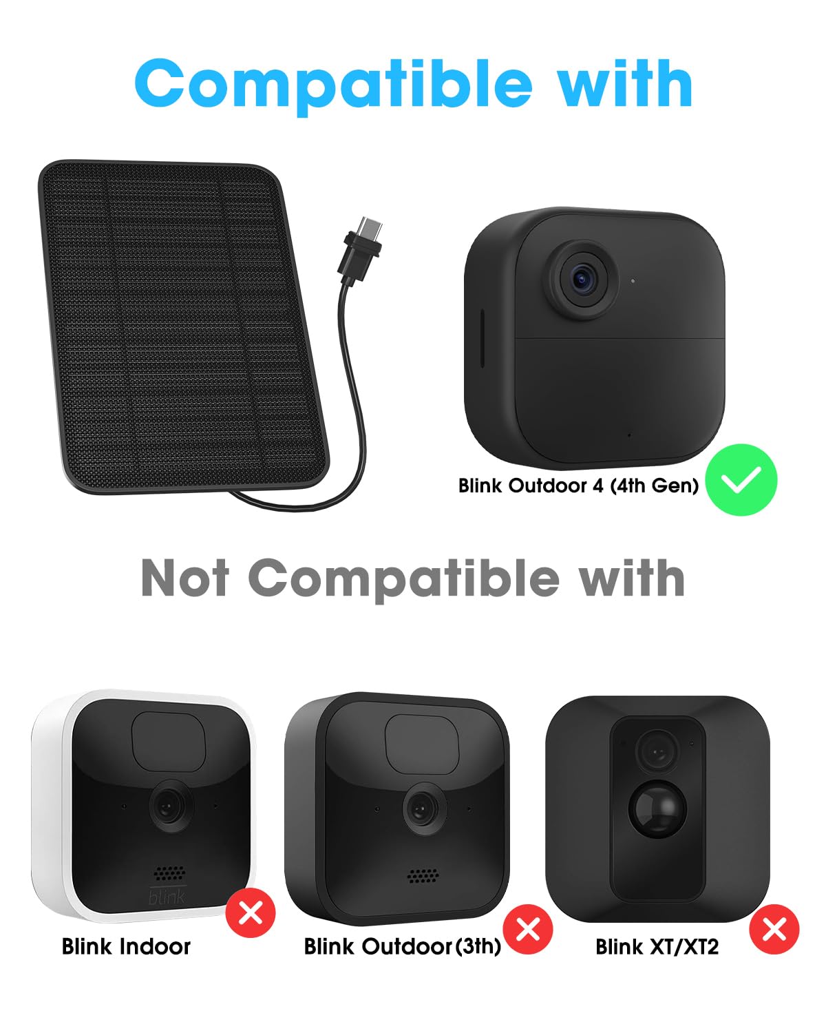 5W Solar Panel for Blink Camera Outdoor, Solar Panel Charger with Battery Compatible with New Blink Outdoor 4 (4th Gen) Camera, with 13.1ft Cable, IP65 Weatherproof, Includes Secure Wall Mount, 4 Pack
