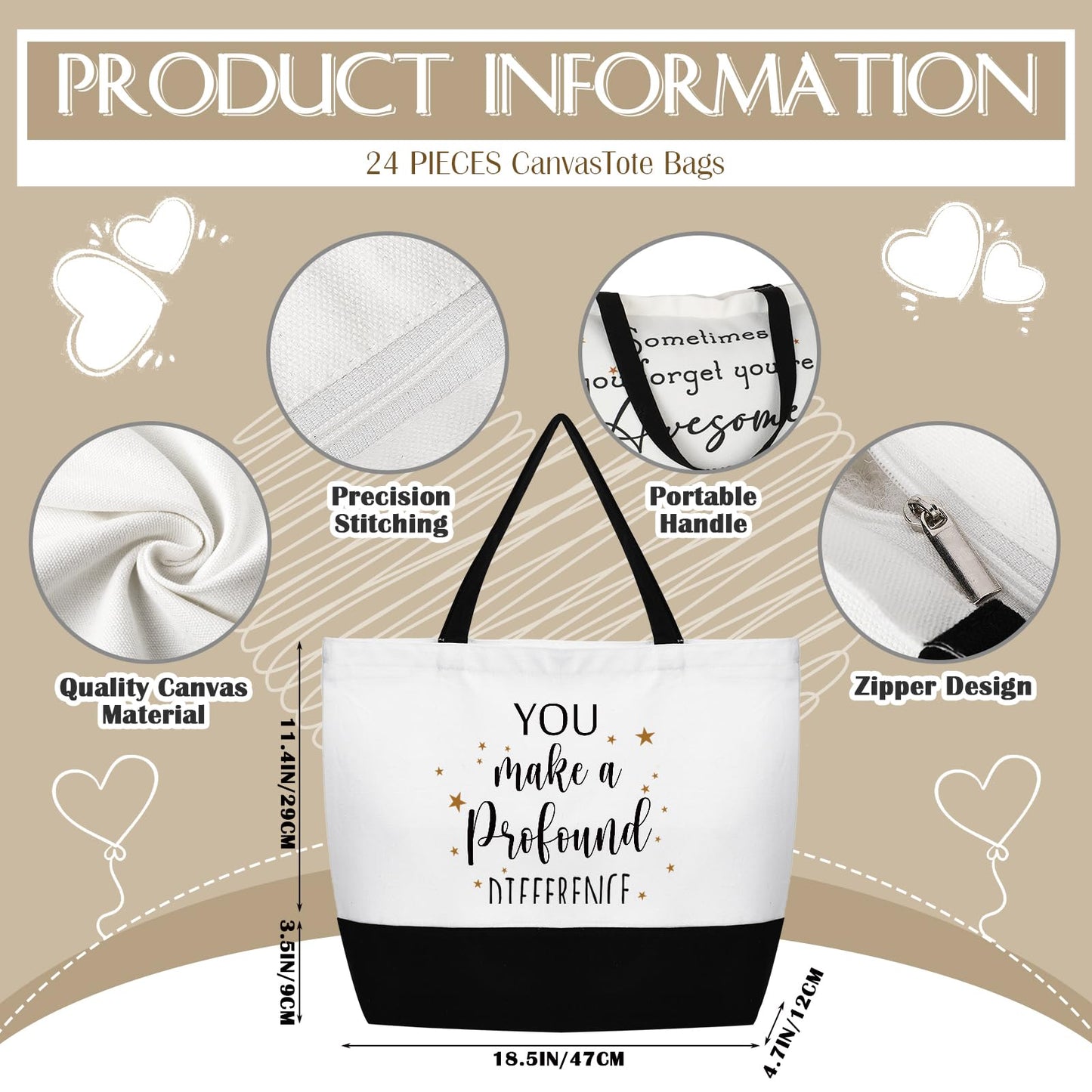 Abbylike 48 Pcs Employee Appreciation Gift Thank You Tote Bags for Women Vet Tech Week Teacher Coworker Staff Nurse(Mix)