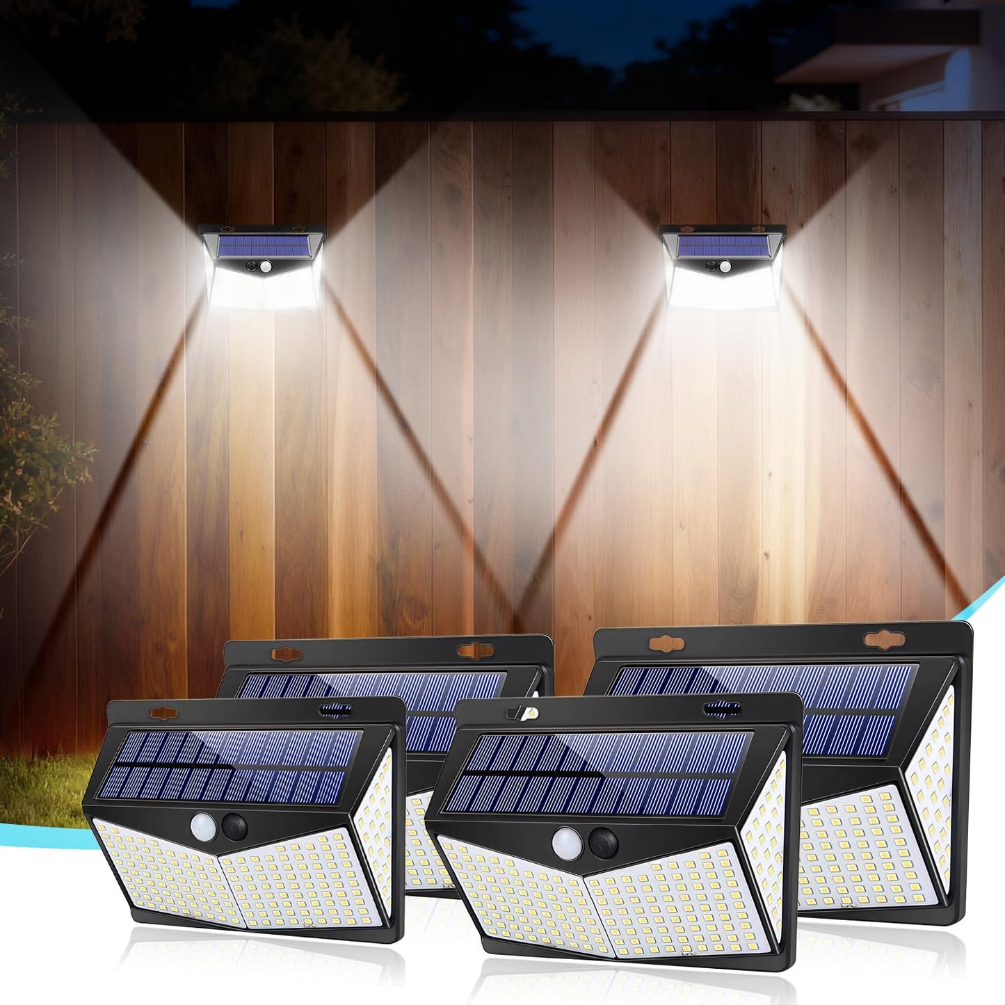 DISGIAN Solar Lights Outdoor, 208 LED Solar Motion Sensor Light with 3 Modes &270° Wide Angle,IP65 Waterproof, Solar Security Lights for Yard Pathway Porch Garage,Cool White(4 Pack)