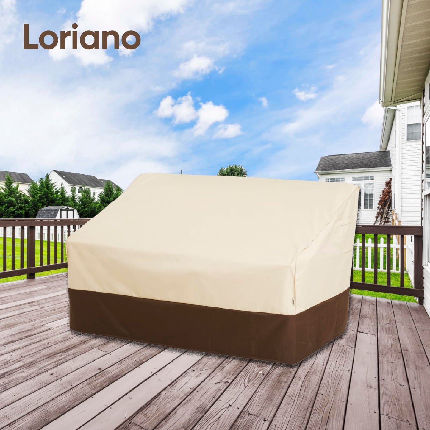 Loriano Patio Furniture Cover Waterproof 600D Heavy Duty Outdoor 2-seater Loveseat Cover Lawn Sofa Cover 60"W x 40"D x 33"H Beige&Brown