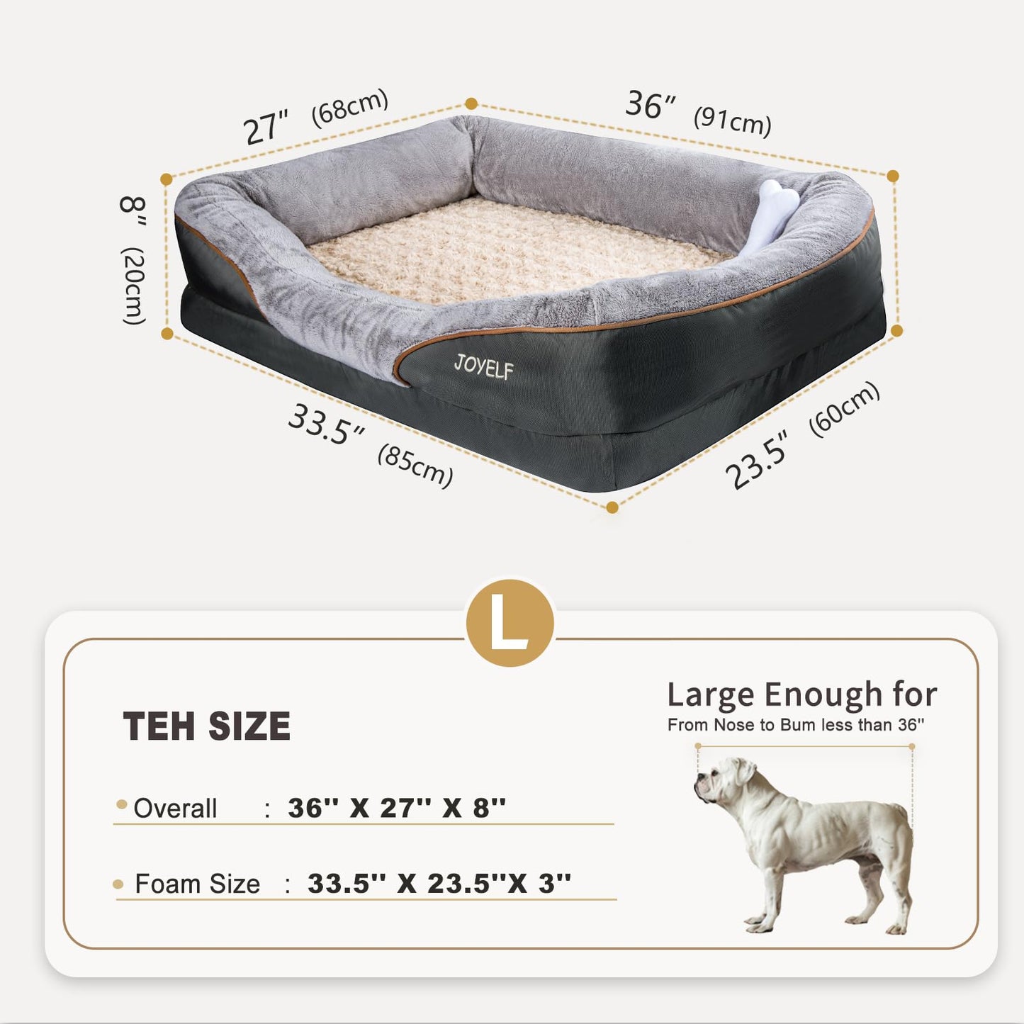 JOYELF Large Memory Foam Dog Bed Orthopedic Dog Bed & Sofa with Removable Washable Cover and Squeaker Toy as Gift