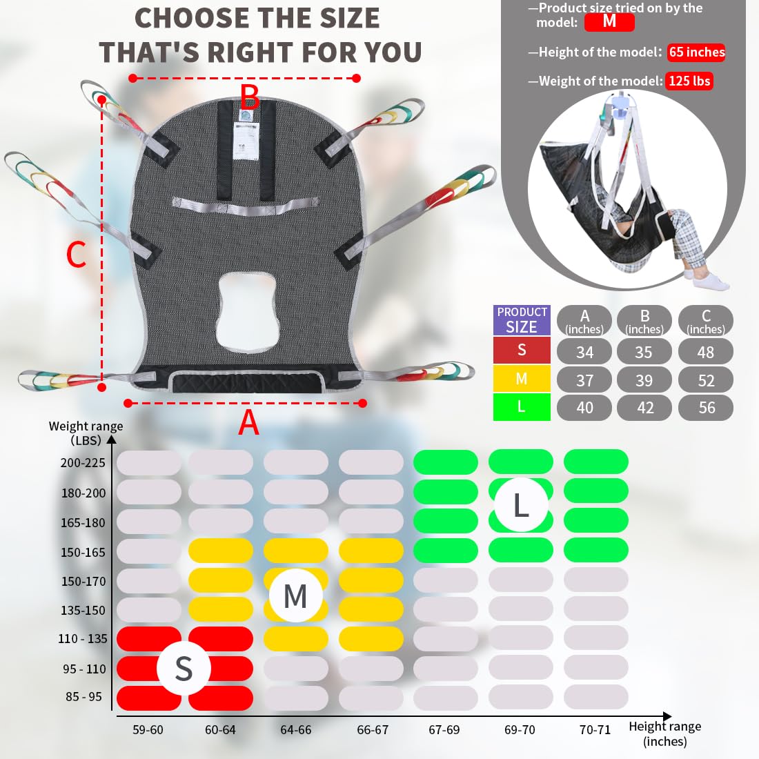 6-Point Universal Full Body Patient Lift Sling,Breathable Mesh & Commode Opening,Fit for Hoists Safe Weight Capacity of 500 lbs (Small)
