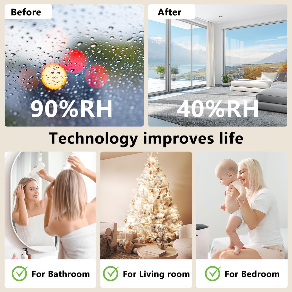 Dehumidifier 58OZ 1657ML Small Dehumidifier for Home Safety Dehumidification 5 Timers 3 Setting Modes Auto Shut Off Protection Adjustable 10 Color Lights Low Noise For Bedroom Bathroom 230 Ft²