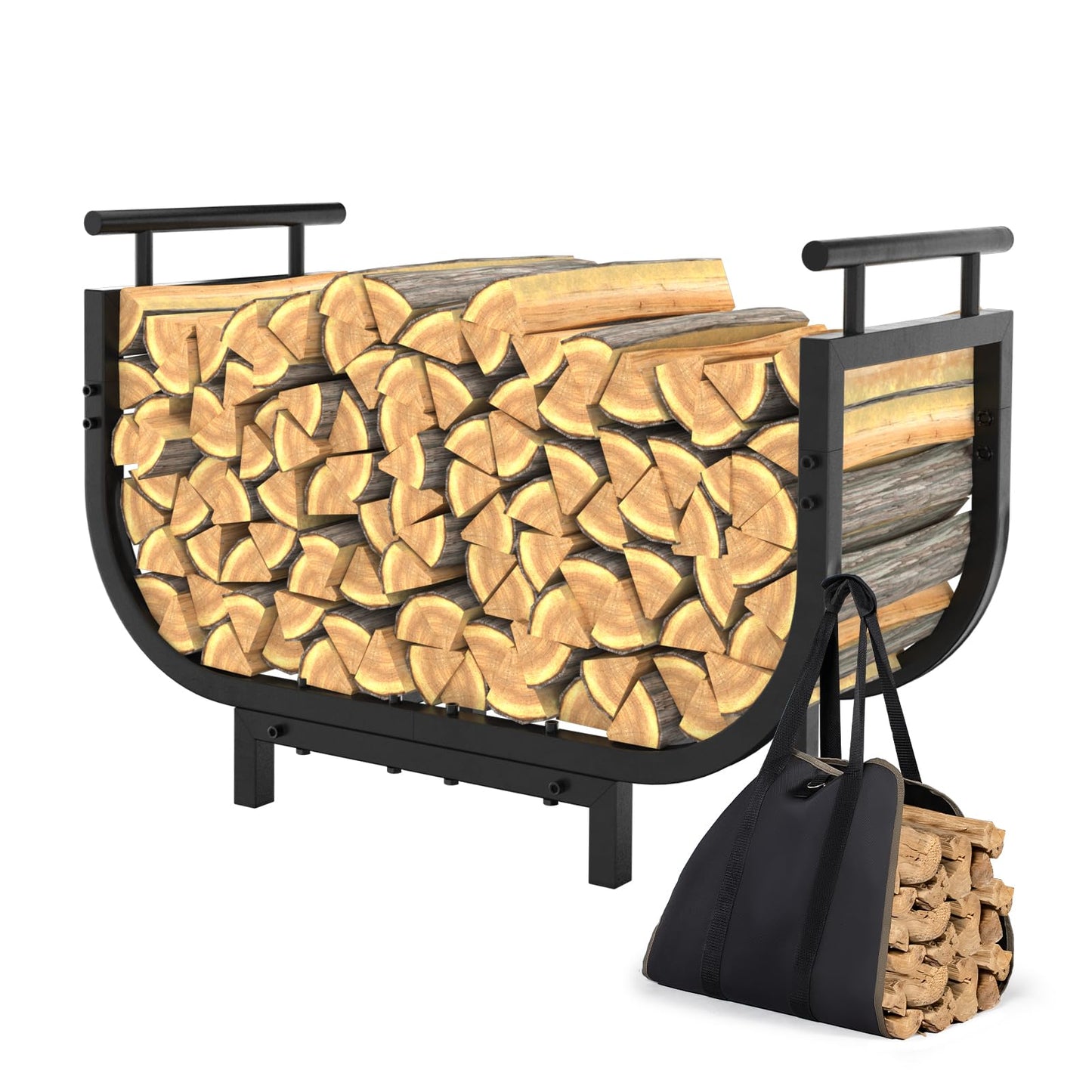 LOENIY 30” Outdoor Firewood Rack with Carrier Bag, Heavy Duty Wood Holder Included Ergonomic Handles, 330lbs Load Capacity Indoor Log Holder, Firewood Storage Rack for Fireplace Patio
