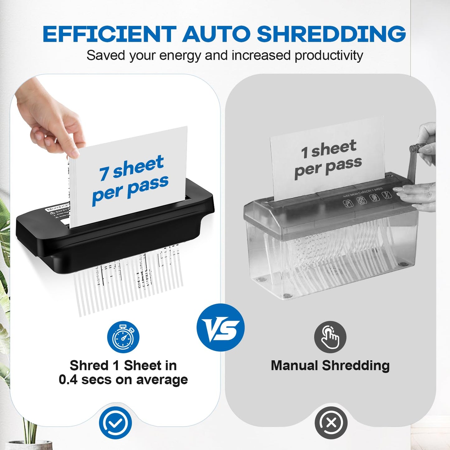 Membship Paper Shredder for Home and Office Use, 7 Sheet Strip Cut Small Paper Shredder Without Basket for Home Office, Portable Shredder Extendable Arm Design with Overheat Protection,Jam Proof