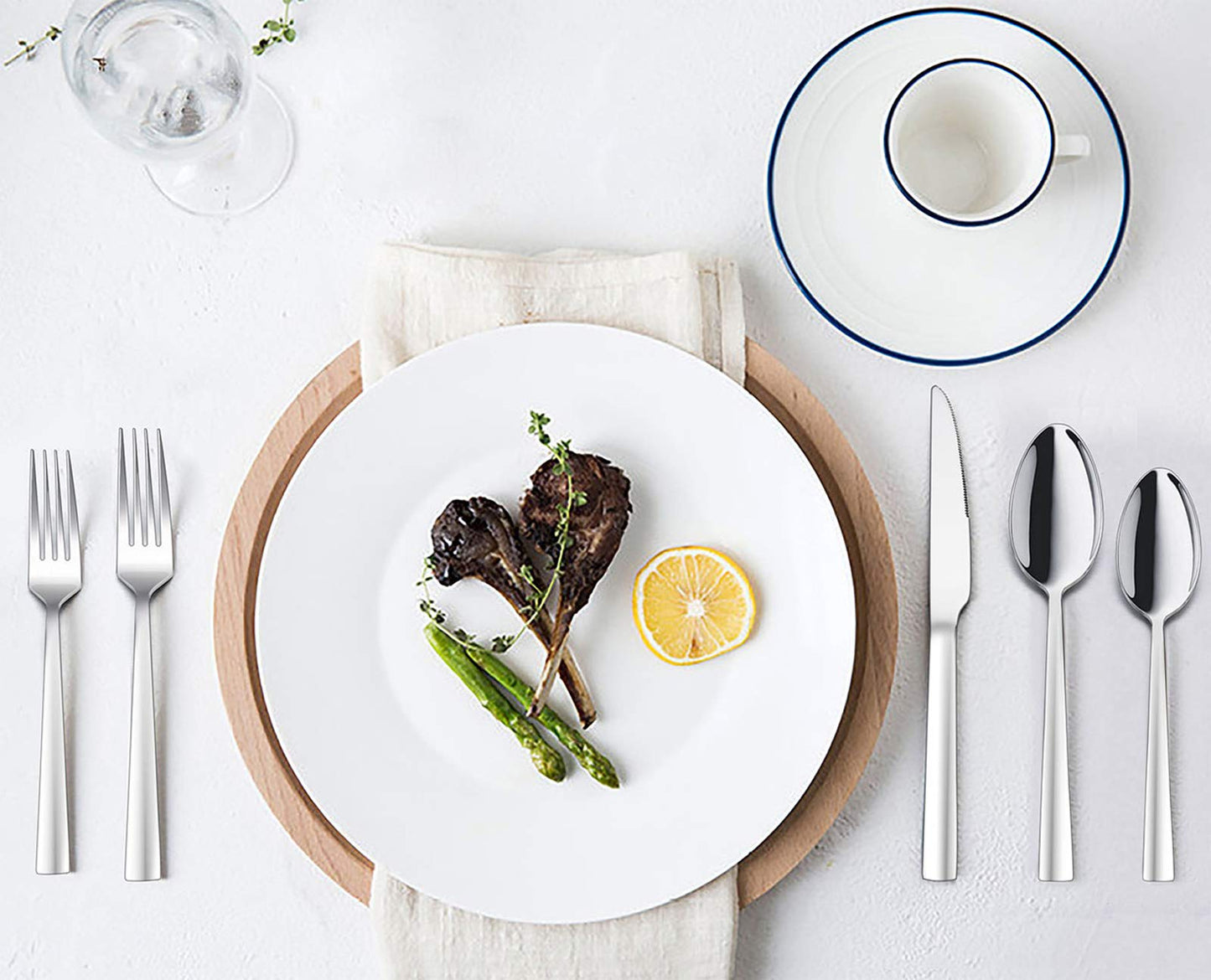 72-Piece Silverware Set with Steak Knives, E-far Stainless Steel Flatware Cutlery Set Service for 12, Modern Tableware Set Include Forks Spoons Knives, Square Edge & Mirror Polished - Dishwasher Safe