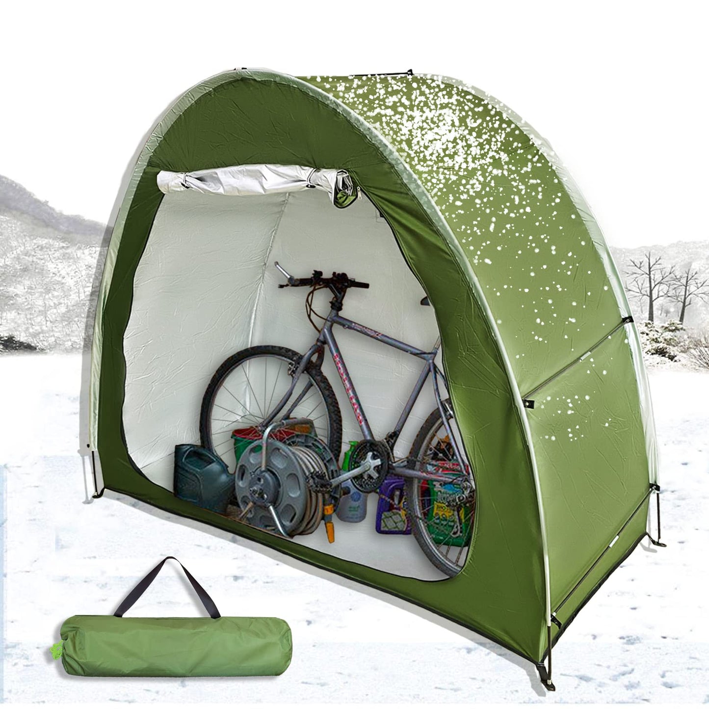 HuaKastro Outdoor Bike Cover Storage Tent for 2 Bikes Silver Coated Waterproof Oxford Bicycle Shed Foldable Bike Shelter for Camping, Portable Backyard Tool Lawn Mower Storage Cabinet 6.5x2.6x5.3ft