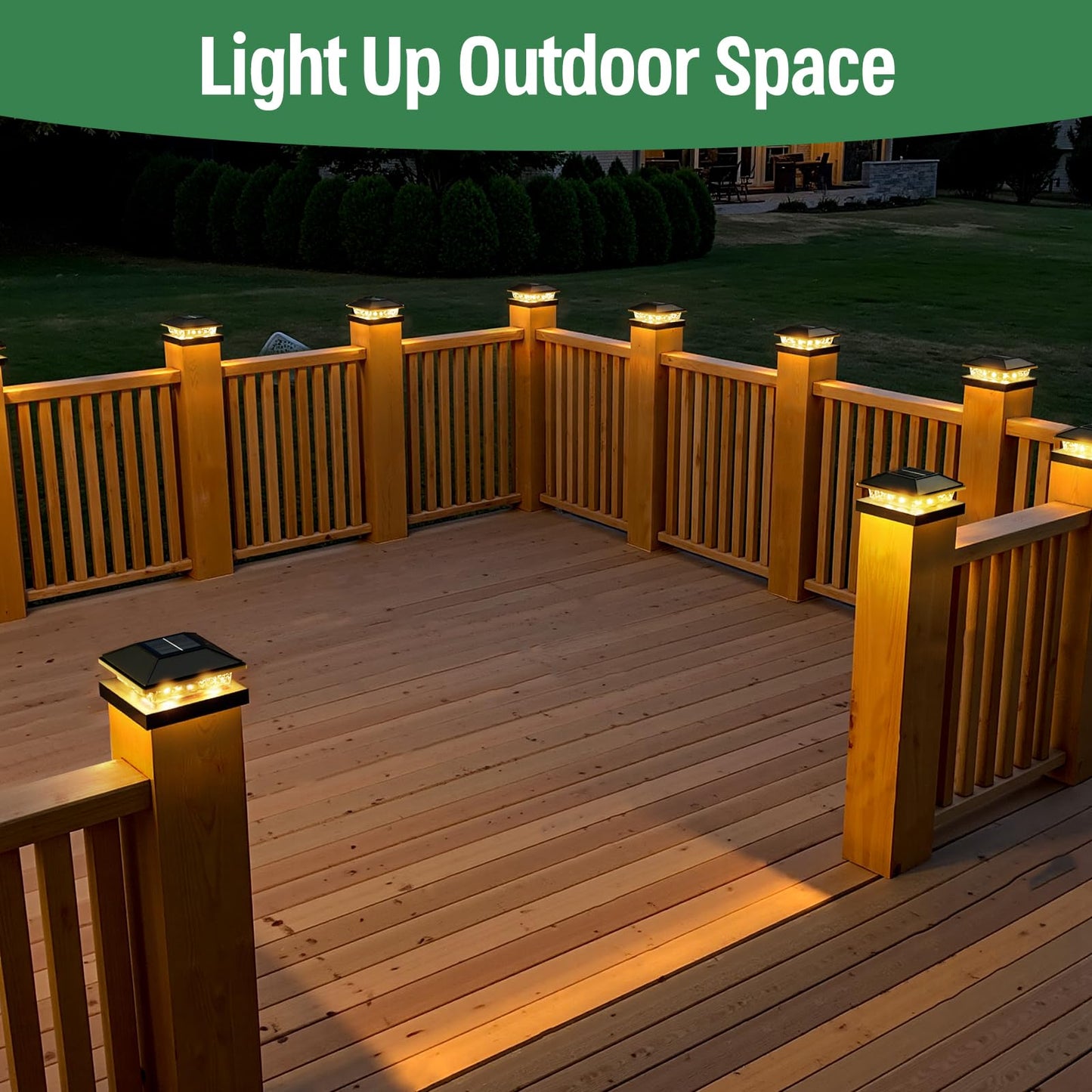 JOFIOS Solar Post Cap Lights 6pack, 4x4 Deck Fence Post Solar Lights Outdoor with Warm White Lighting,Black Waterproof Solar Post Lights for Vinyl/Wood Posts to Decorate Fence, Deck,Garden, Patio