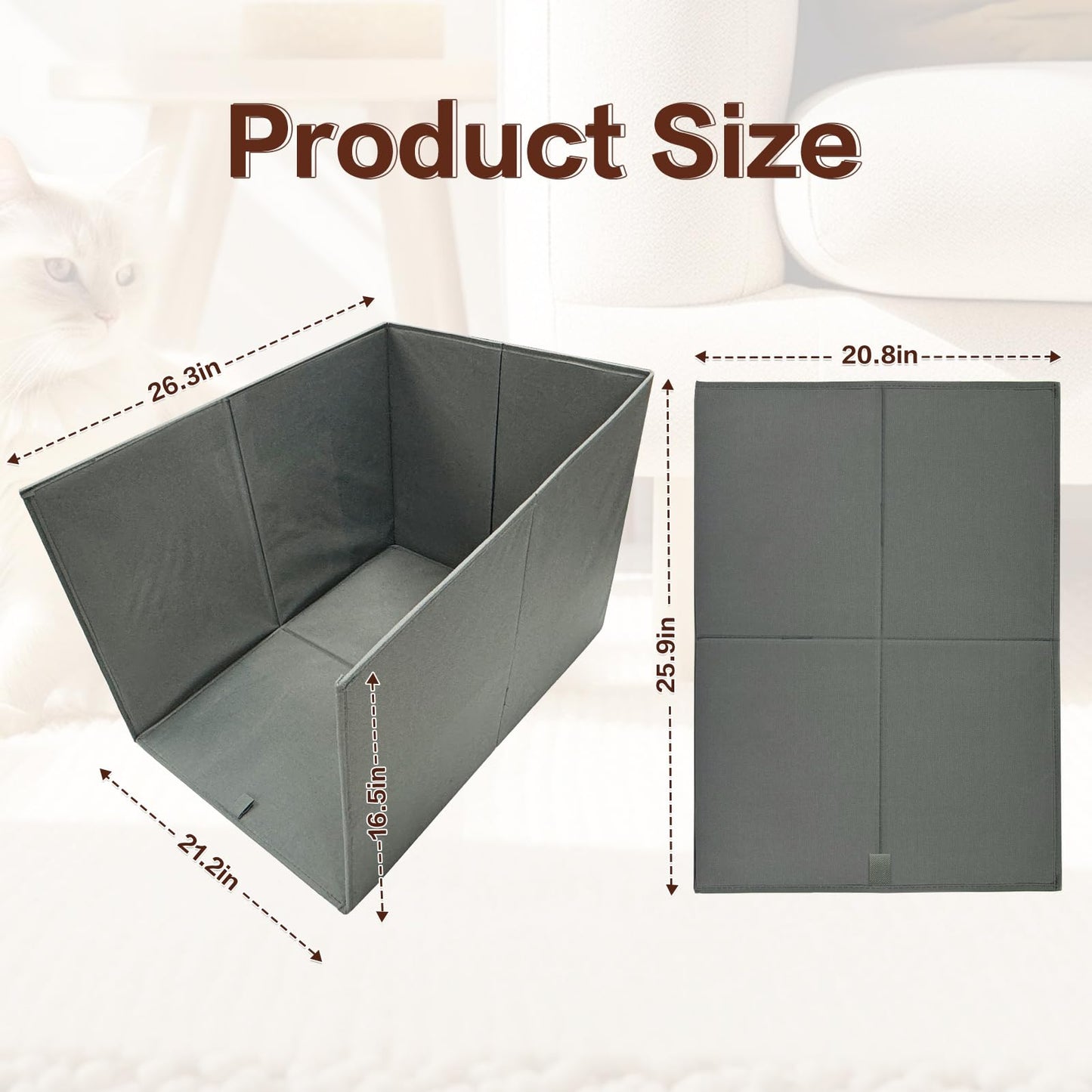 Bhyhok Cat Litter Box Enclosure Splash Guard Large Foldable Removable Mat, Tall for Litter Contained High Side Out Litter Box Keeping Litter Off Floor Easy Clean (26.4 * 21.3 * 16.5 inch)