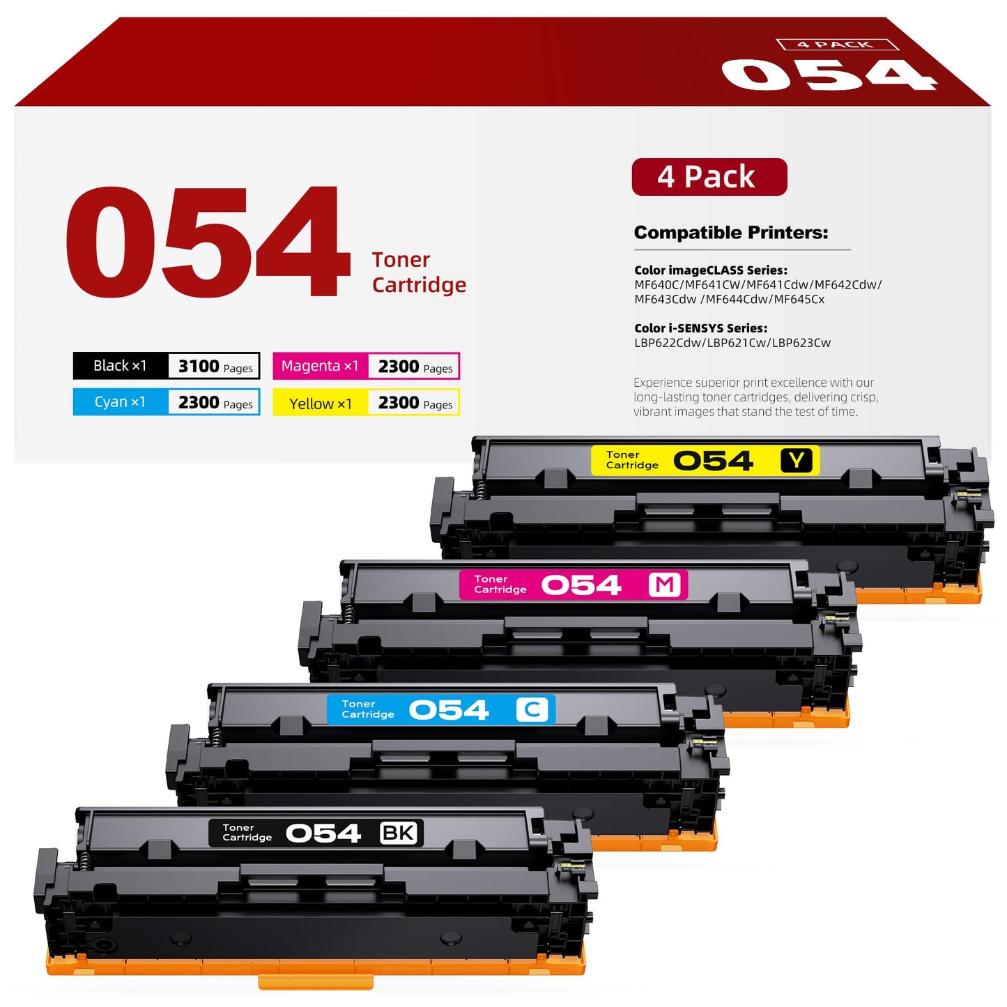 Belietop 054H Toner Cartridge Compatible with Canon 054 054H CRG-054 CRG-054H Replacement for Canon Color ImageClass MF640C MF641CW MF641Cdw MF642Cdw MF643Cdw MF644Cdw LBP622Cdw Printer(4 Pack)