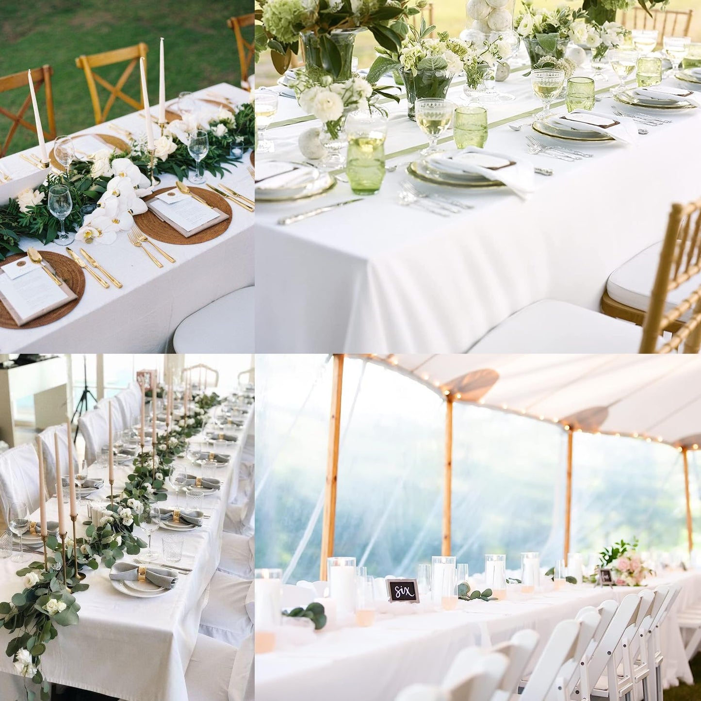 FINDYOU 6 Pack White Rectangular Tablecloths, 60 x 102 Inch, Stain & Wrinkle Resistant Polyester, Perfect for 6FT Tables, Parties, Wedding, Dining