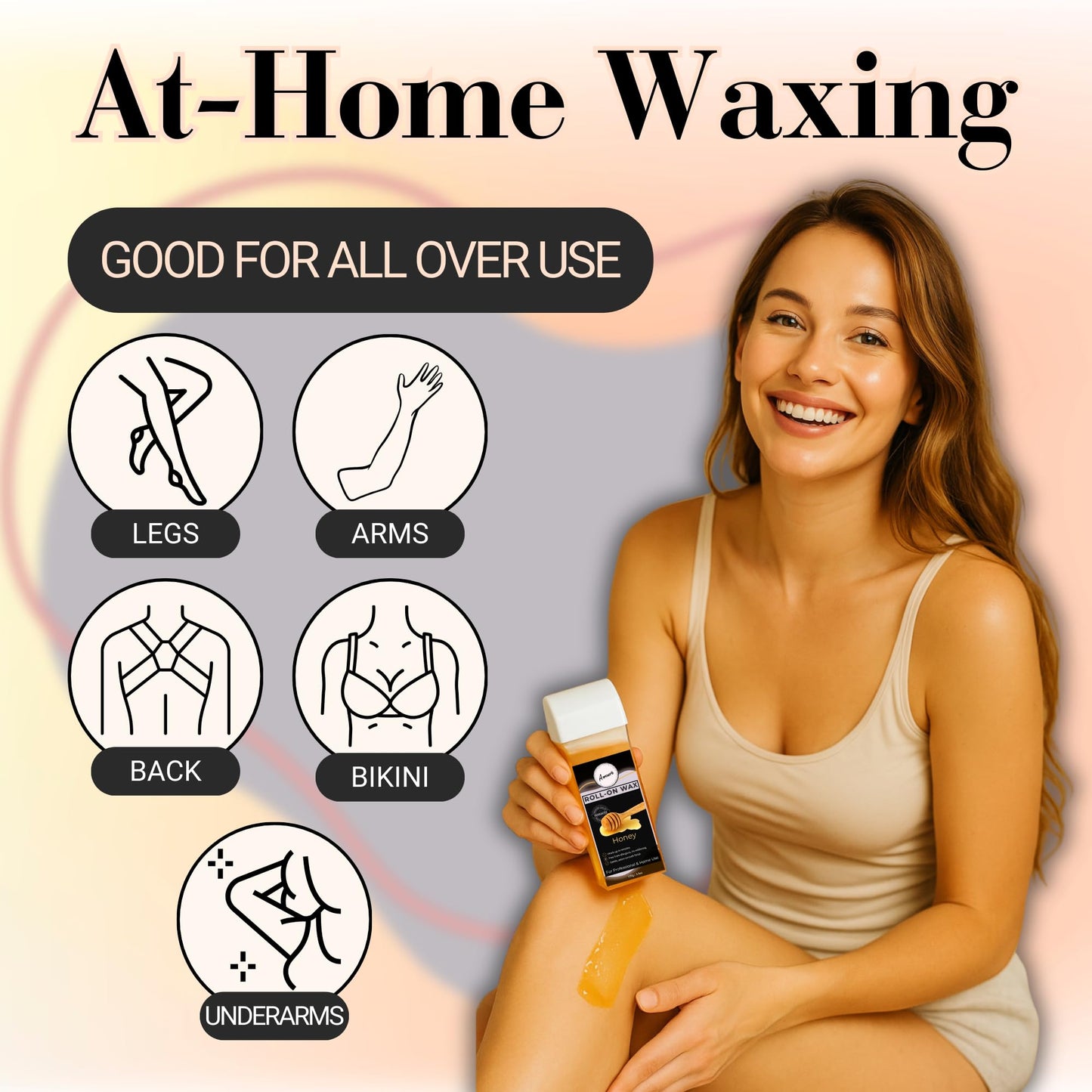 Amourè Roll-On Wax Kit – Honey Wax Cartridges Pack of 6 with 30 Free Strips | Professional Waxing Kit for Smooth Skin | Easy Roll-On Hair Removal for Women & Men