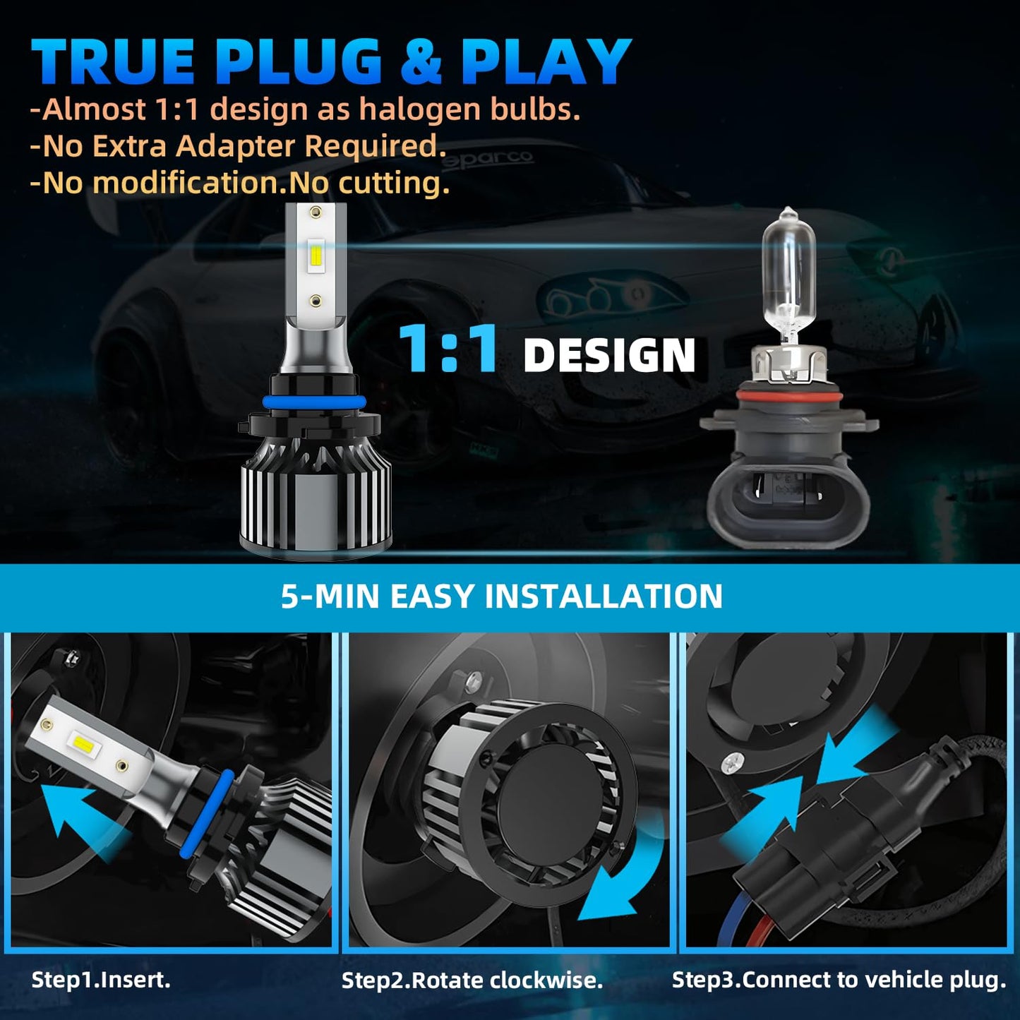 TTDBDAN Headlights Fit For 2008-2019 Chevy Silverado 1500 2500 3500 HD LED Headlight Bulb,9005/HB3/H10 High Beam + H8/H9/H11 Low Beam + h16/5202 Fog Light Combo Kit For Silverado Headlight,6 Pack