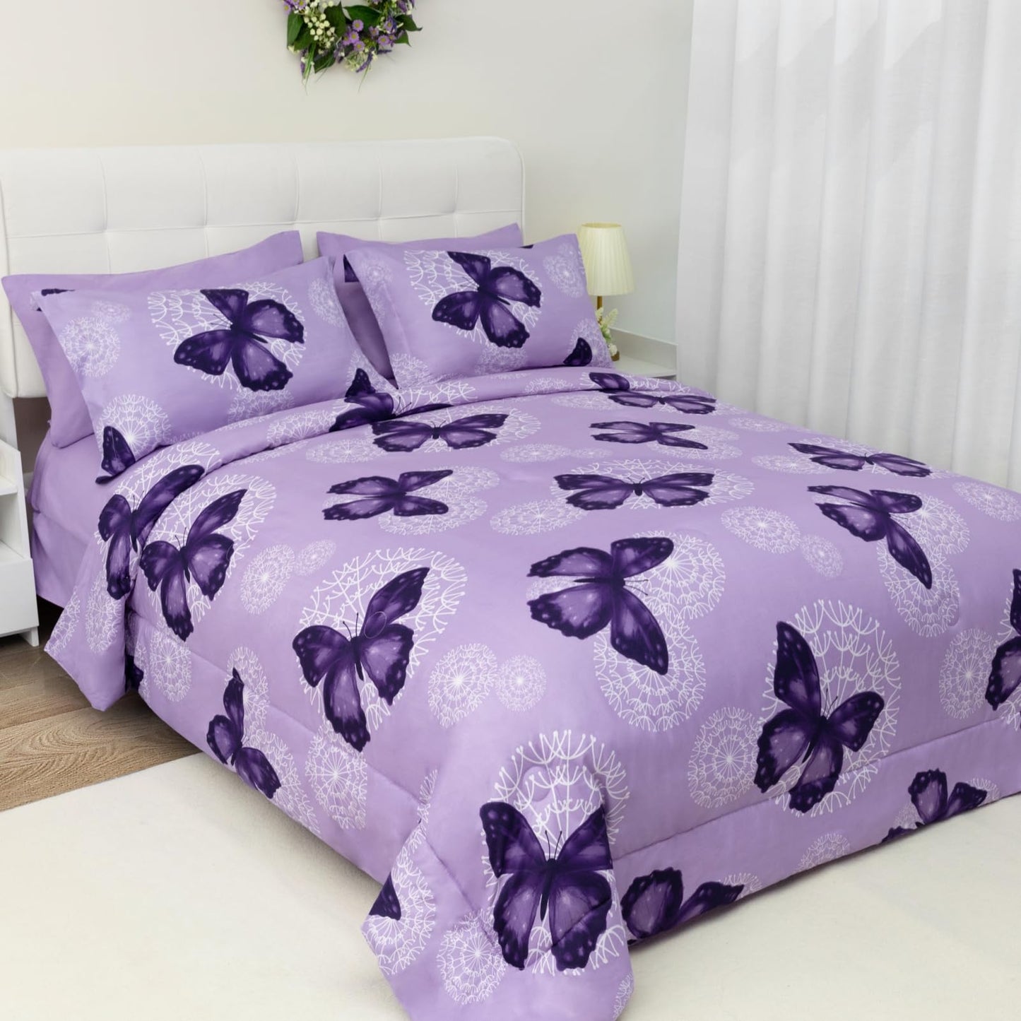 ARTALL Butterfly Pattern Bed in A Bag 6 Piece Bedding Twin Comforter Sets 1 Comforter, 1 Pillow Shams, 1 Flat Sheet, 1 Fitted Sheet, 1 Bed Skirt, 1 Pillowcases