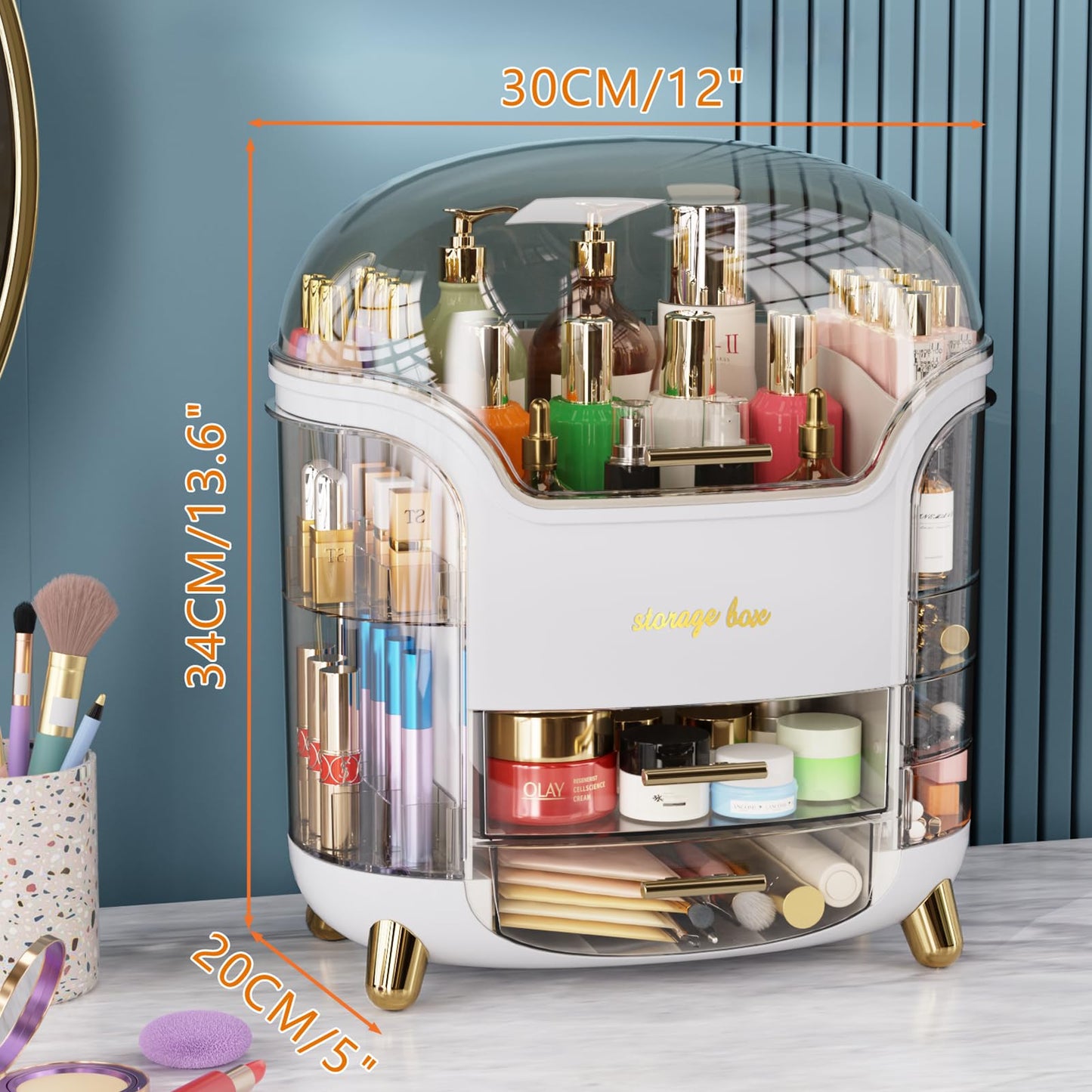 Large Capacity Makeup Organizer Countertop Vanity Organizer Waterproof & Dustproof Skincare Storage For Bedroom Bathroom Multi-style Clear Lady