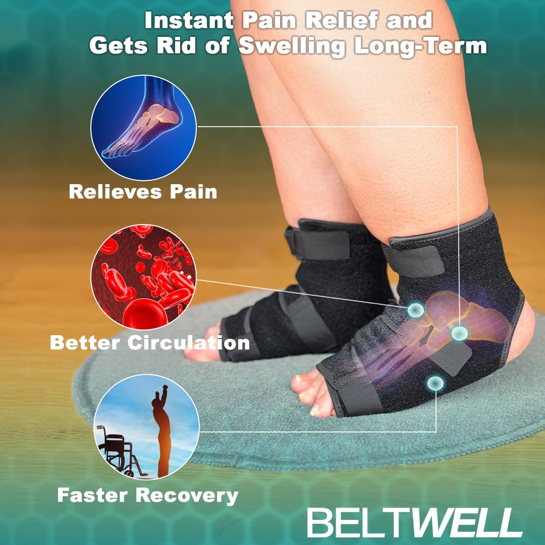 Beltwell® - Adjustable Foot & Ankle Compression Wraps For Edema, Lymphedema, Swelling, Neuropathy, Diabetic Foot Care, Circulation (2 Wraps) (Large) (Black, X-Large)