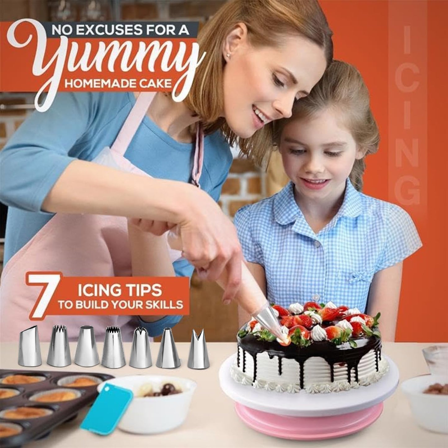 Cake Pans with Baking Supplies | 100 Pcs Springform Pan Set Includes 3 Round Non-Stick Moule a Gateau (4,7,9 inches Baking Pan)-Icing Tips-Leveler–Leak Proof Cheesecake Pan-Baking Set & EBook By RFAQK