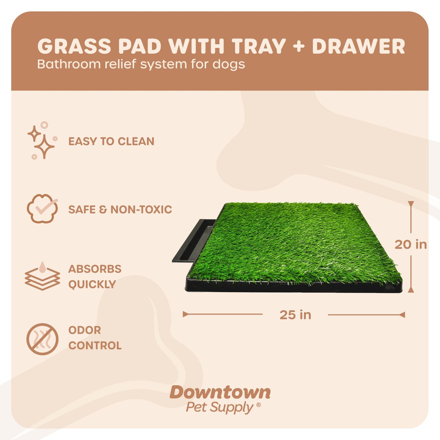 Downtown Pet Supply Dog Pee Potty Pad, Bathroom Tinkle Artificial Grass Turf, Portable Potty Trainer (20 x 25 Inch with Drawer)