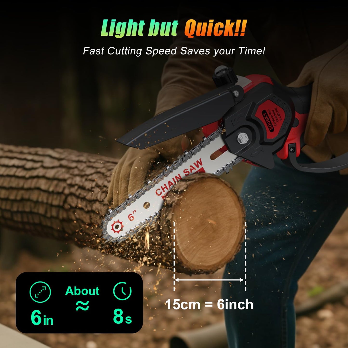 6 Inch Mini Chainsaw Cordless, 24V 2000mAh Rechargeable Battery, Auto-Oil, Lightweight & Safe Chainsaw for Women/Men/Seniors/Craftsman, Garden Tree Cutting, Wood Pruning Tool