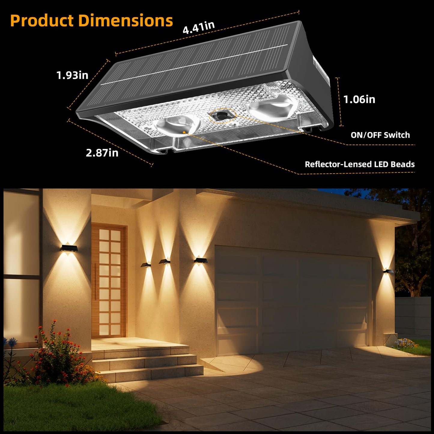NIORSUN Solar Fence Lights Outdoor, 8 Pack Up and Down Waterproof Solar Wall Lights, Fence Lights with Lens, Warm & Cool White + RGB, Dusk to Dawn Lighting for Patio, Backyard, Pool, Railing (Black)