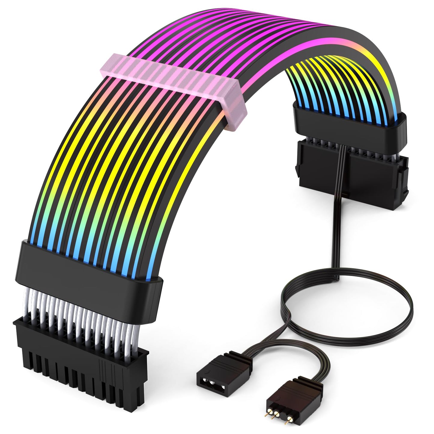 Sirlyr RGB Cable 24 Pin RGB Power Supply Cable Extensions - 5V 3 Pin Addressable ARGB Power Supply for PC Black Motherboard Black Style
