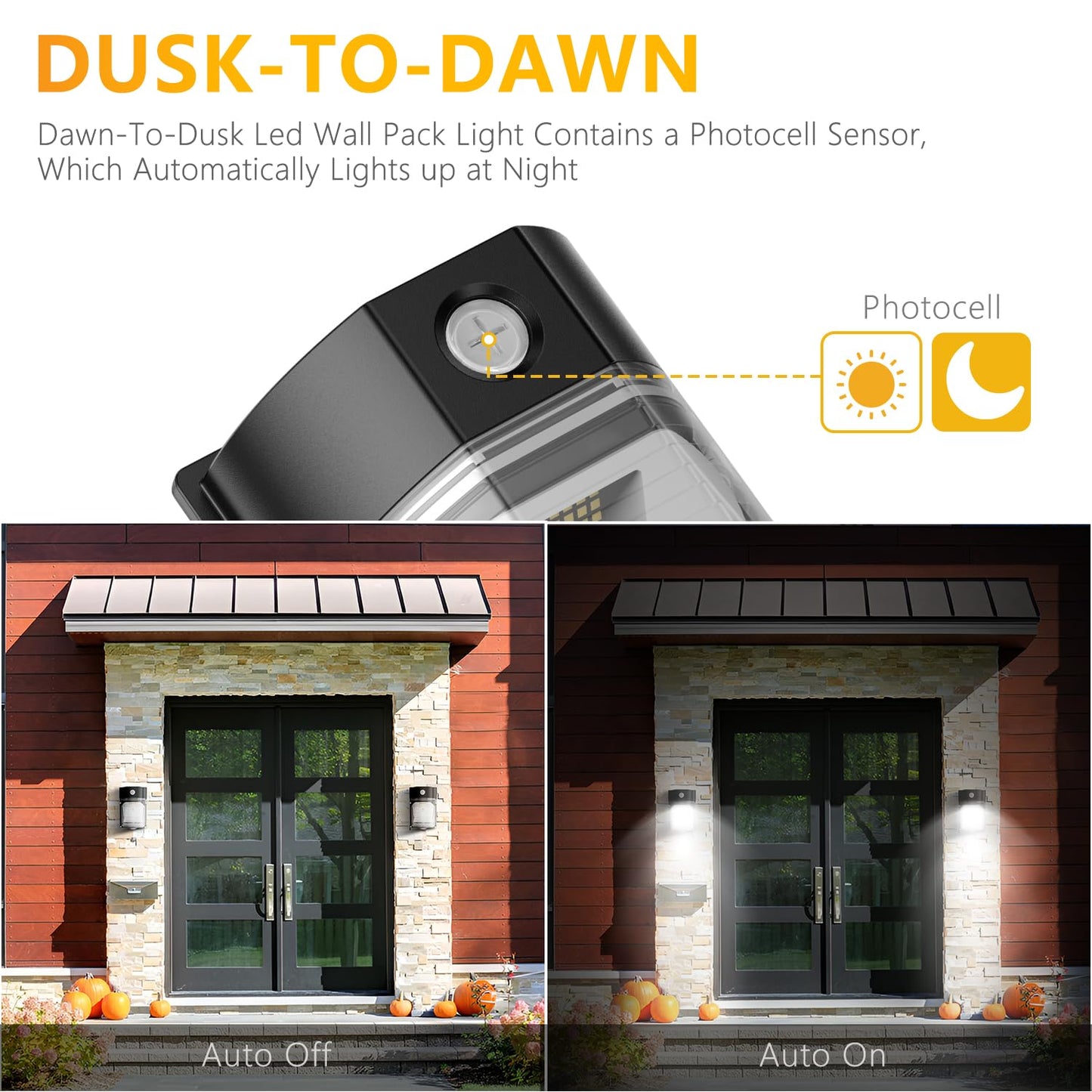 30W LED Wall Pack Light with Dusk to Dawn Sensor, 3600LM, 5000K Daylight, 120Vac Led Porch Lights, IP65 Waterproof Outdoor Security Lighting for Garage Warehouse Garden, ETL Certified, 4 Pack