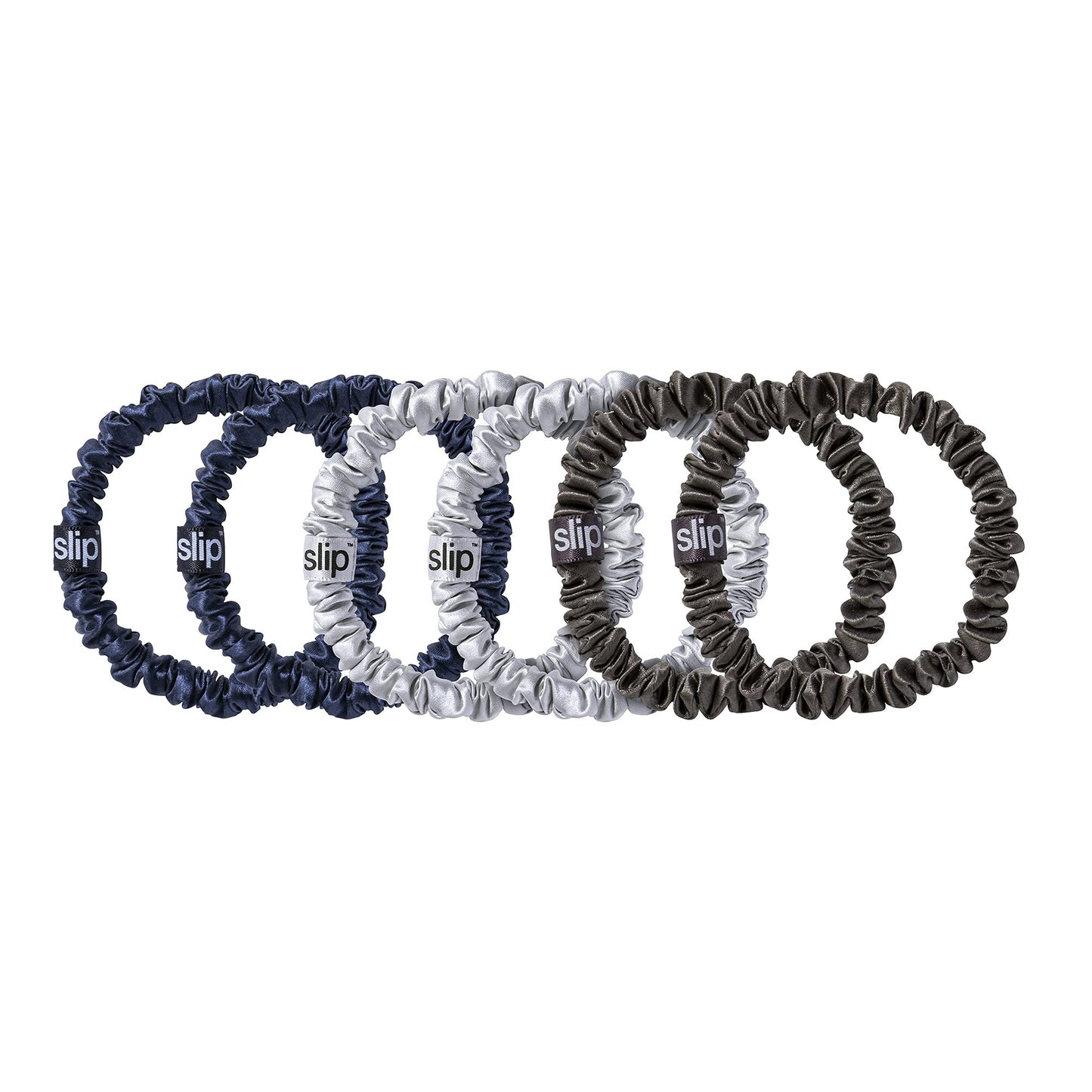 slip Skinnies The Midnight Collection | Pure Silk Skinny Scrunchies Set | 100% Mulberry Silk, Anti-Crease, Ultra Soft, Gentle on Hair, Prevents Breakage | Set of 6, Stylish & Durable