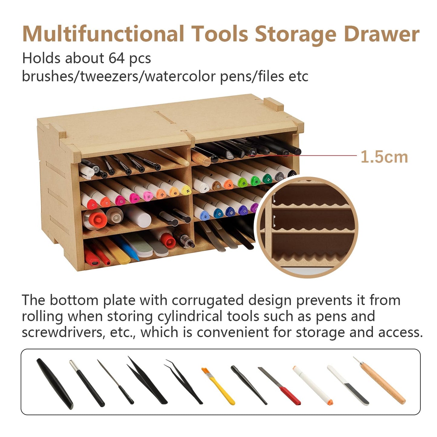 Bucasso Model Kit Tool Storage Rack, Making Organizer with MDF Material, Brush/Tweezers Storage, Craft Supplies Brush/Tool Holder for Tamiya and Gundam Tools, GK4