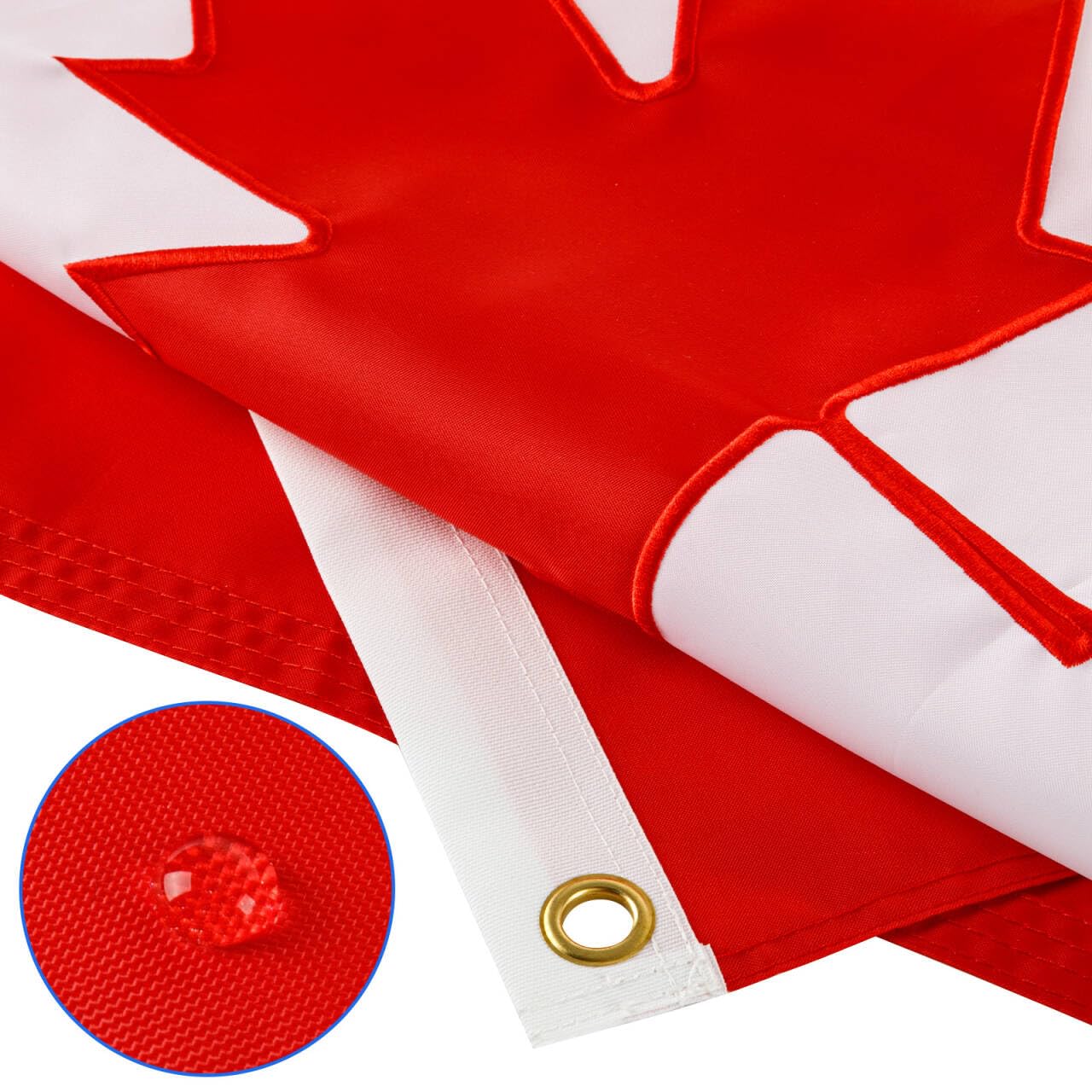 Canadian Flag 3x6Ft Outdoor Indoor, 250D Durable Nylon Heavy Duty, Embroidered Maple Leaf and Brass Grommets, Official Proportion 36X72 inch Canada National Flag for Parade Home Garden Office Decor