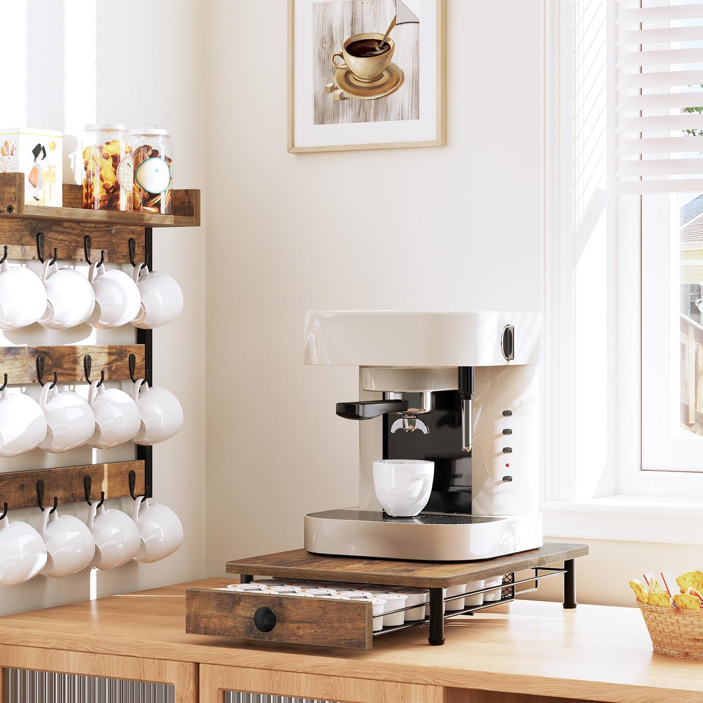 YATINEY Coffee Pod Holder, 35 Capacity Pods Storage Organizer for K Cup, Capsule Storage Holder with Sliding Drawer, for Home Office, Kitchen, Rustic Brown KH08BRG1
