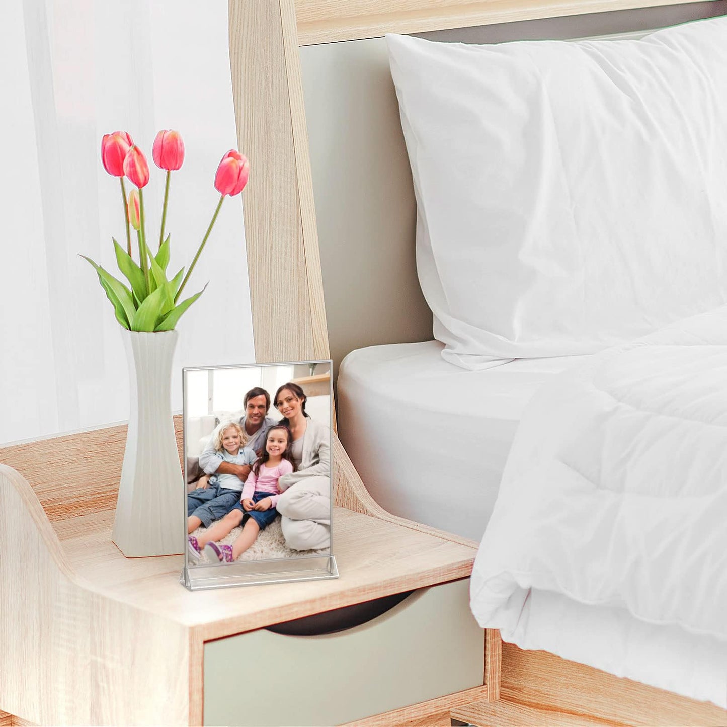 NIUBEE 6Pack 8.5x11 Clear Acrylic Sign Holder with Sliver Borders and Vertical Stand, Double Sided Table Menu Holders Picture Frames for Wedding Table Numbers, Restaurant Signs, Photos and Art Display