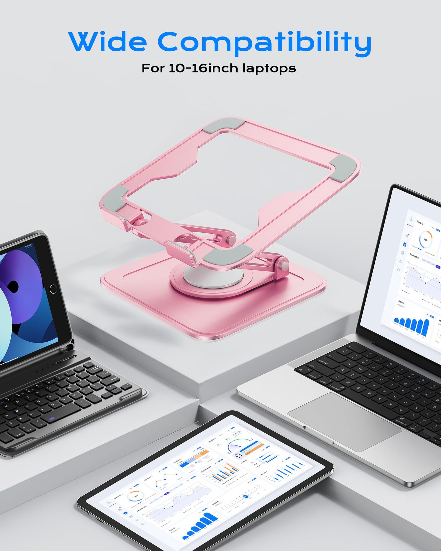 LOXP Adjustable Laptop Stand, Computer Stand with 360 Rotating Base, Ergonomic Laptop Riser Mount for Desk Foldable Protable Computer Desk Fits with MacBook Pro Air (10-16") - Pink