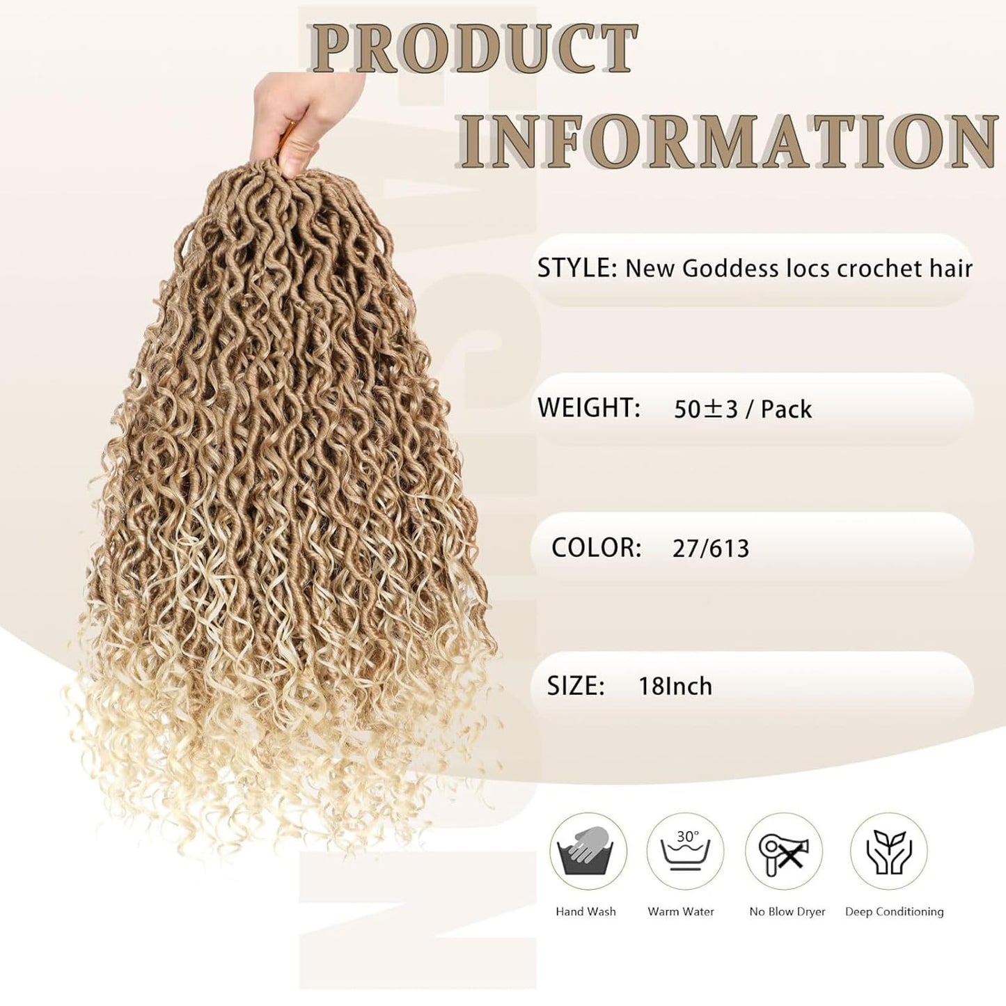 QIDESHENG Goddess Faux Locs Crochet Hair for Black Women, 18inch Goddess Locs Crochet Hair, 8 Packs Boho Style Locs, River Locs with Curly Ends (27/613, 18inch)