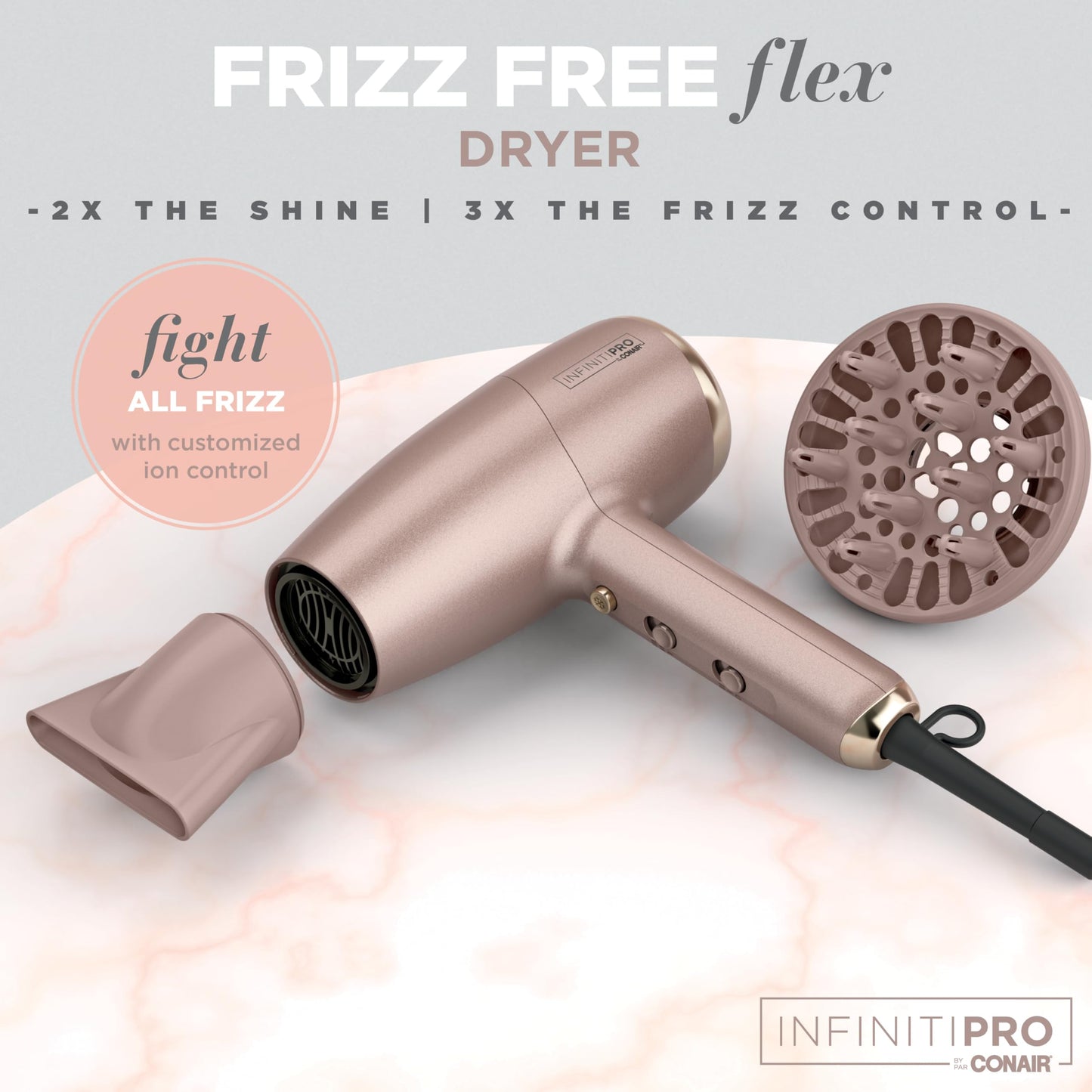 Conair Frizz Free Flex Dryer, Quick Style & Shine Blow Dryer, with Diffuser and Concentrator