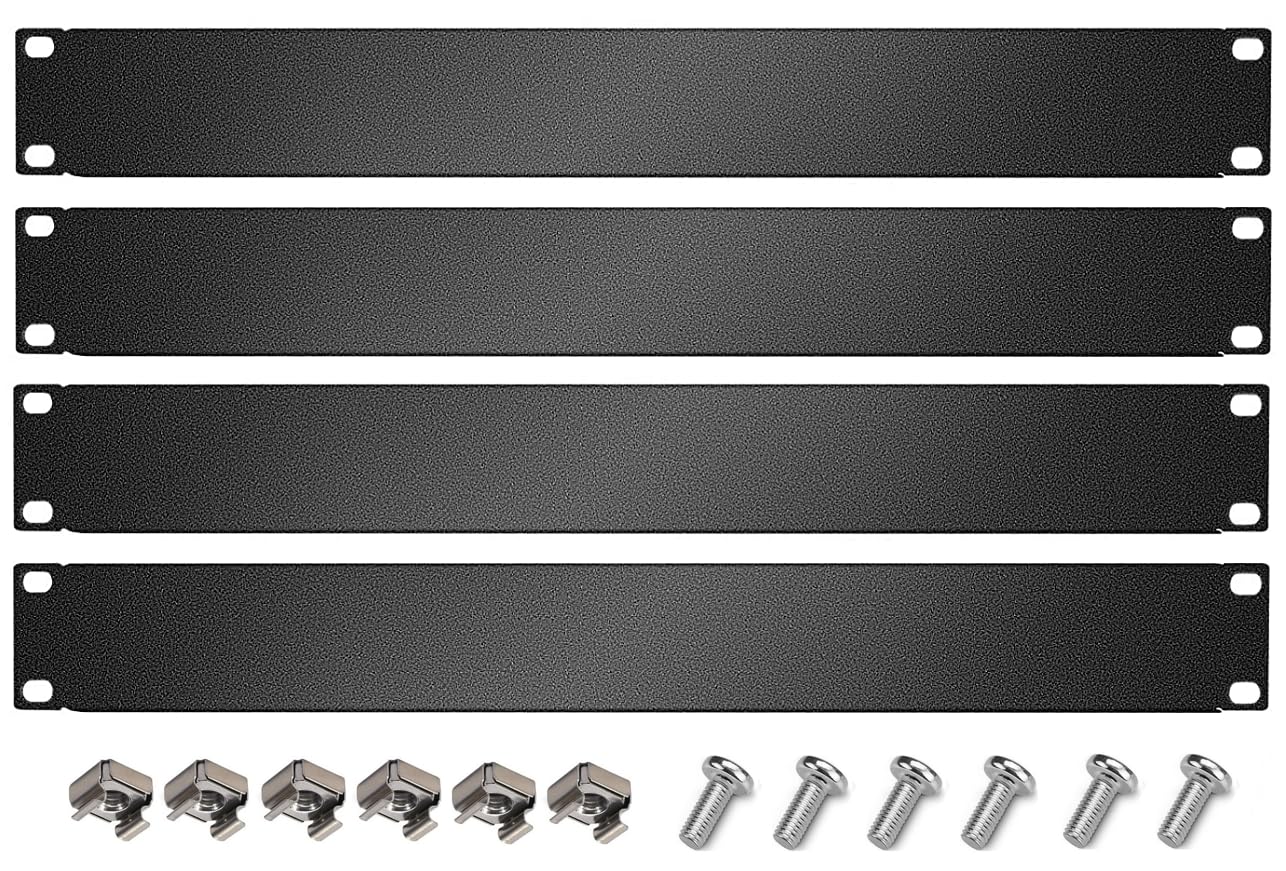 4 Pack Network Blank Plate Server Rack Panel-Metal 1U Vented Filler Mount Panel Spacer and Cage Nut for 19" Network IT Server Rack or Cabinet Enclosure,Black.