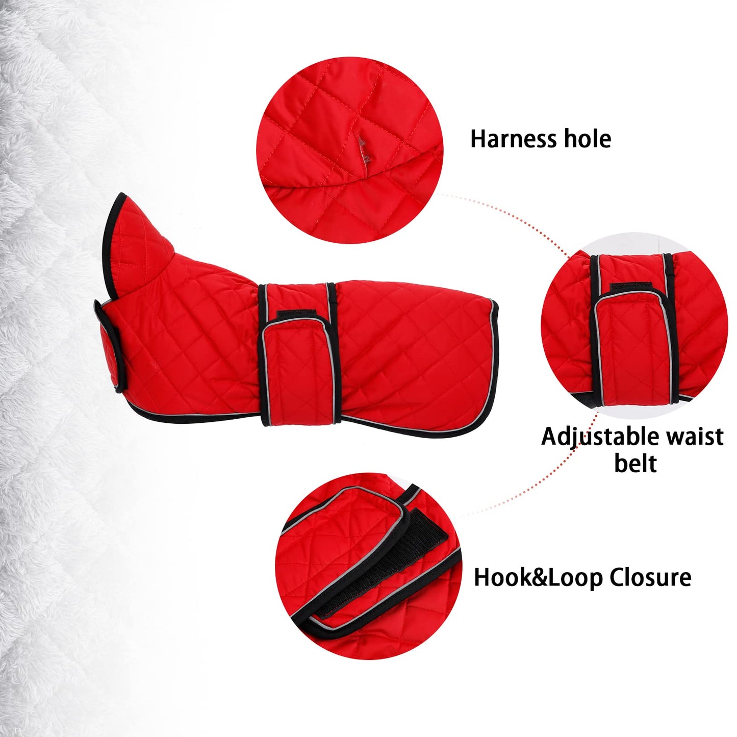 Warm Thermal Quilted Dachshund Coat, Dog Winter Coat with Warm Fleece Lining, Outdoor Dog Apparel with Adjustable Bands for Medium, Large Dog-Red-M