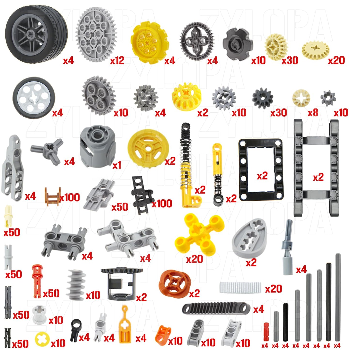 854pcs Technic Parts and Pieces Set: Gears, Axles, Pins, Connectors, Differential, Tracks, Shock Absorbers, etc. Compatible with Major Brands. Toy Building Block for MOC Technical Accessories kit.