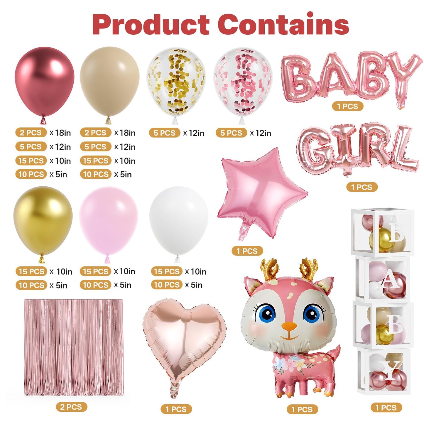 165PCS Rose Pink Baby Shower Party Decorations For Girl- Rose Gold Balloons Boxes with Baby Letters,"baby girl "for Baby Shower, Fringe Curtain Gender Reveal,Birthday Party