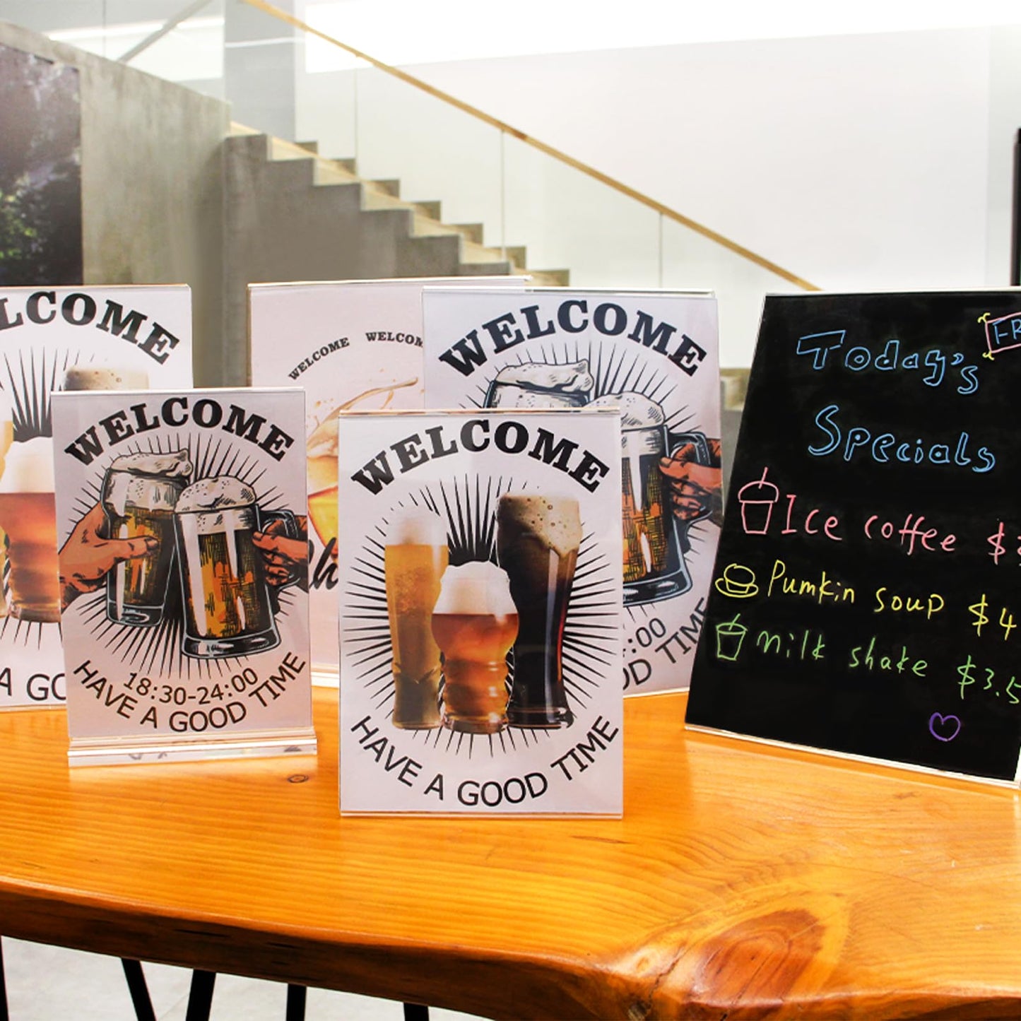 Cranviech 12 Pack Sign Holder 8.5 x 11, Acrylic Slant Sign Holders Clear Plastic Display Stand Acrylic Paper Signs Holder Photo Frame for Restaurants Hotels Menu Stores Office