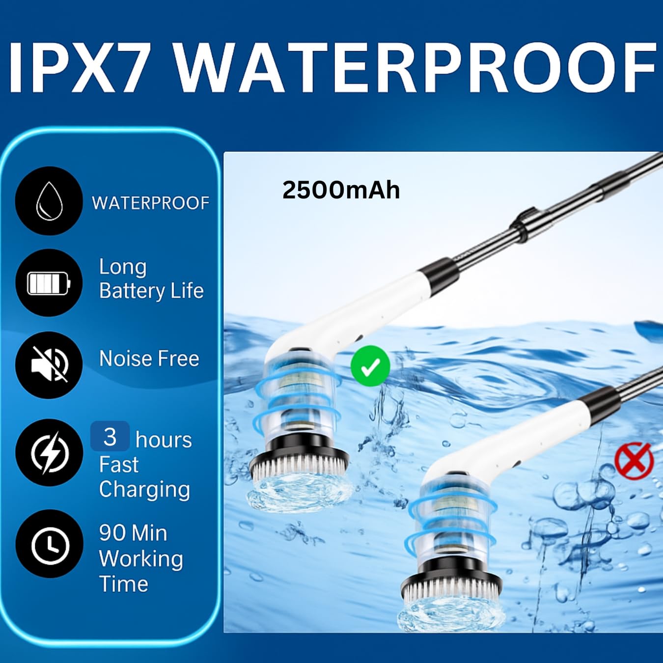 10-in-1 Electric Spin Scrubber Cordless Electric Cleaning Brush with 8 Replaceable Heads, Adjustable Long Handle, IPX7 Waterproof Shower Scrubber for Bathroom, Kitchen, Tile, Floor, Car