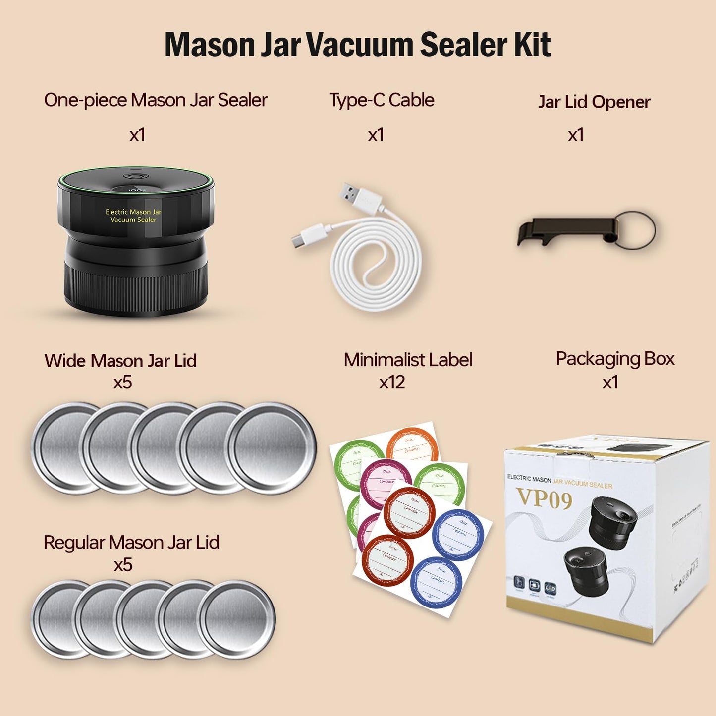 2026 Upgraded Automatic Mason Jar Vacuum Sealer, Electric Vacuum Sealer for Regular Mouth and Wide Mouth Canning Jars