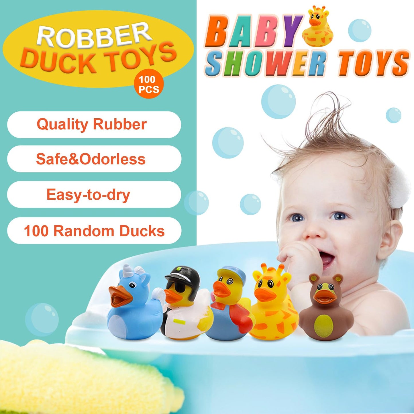 Rubber Duck Bath Toy Assortment Bulk Floater Duck for Kids Birthday Gifts Baby Showers Classroom Prizes Party Favors Rubber Duckies for Jeep Summer Beach Pool Toy (100 Pack)