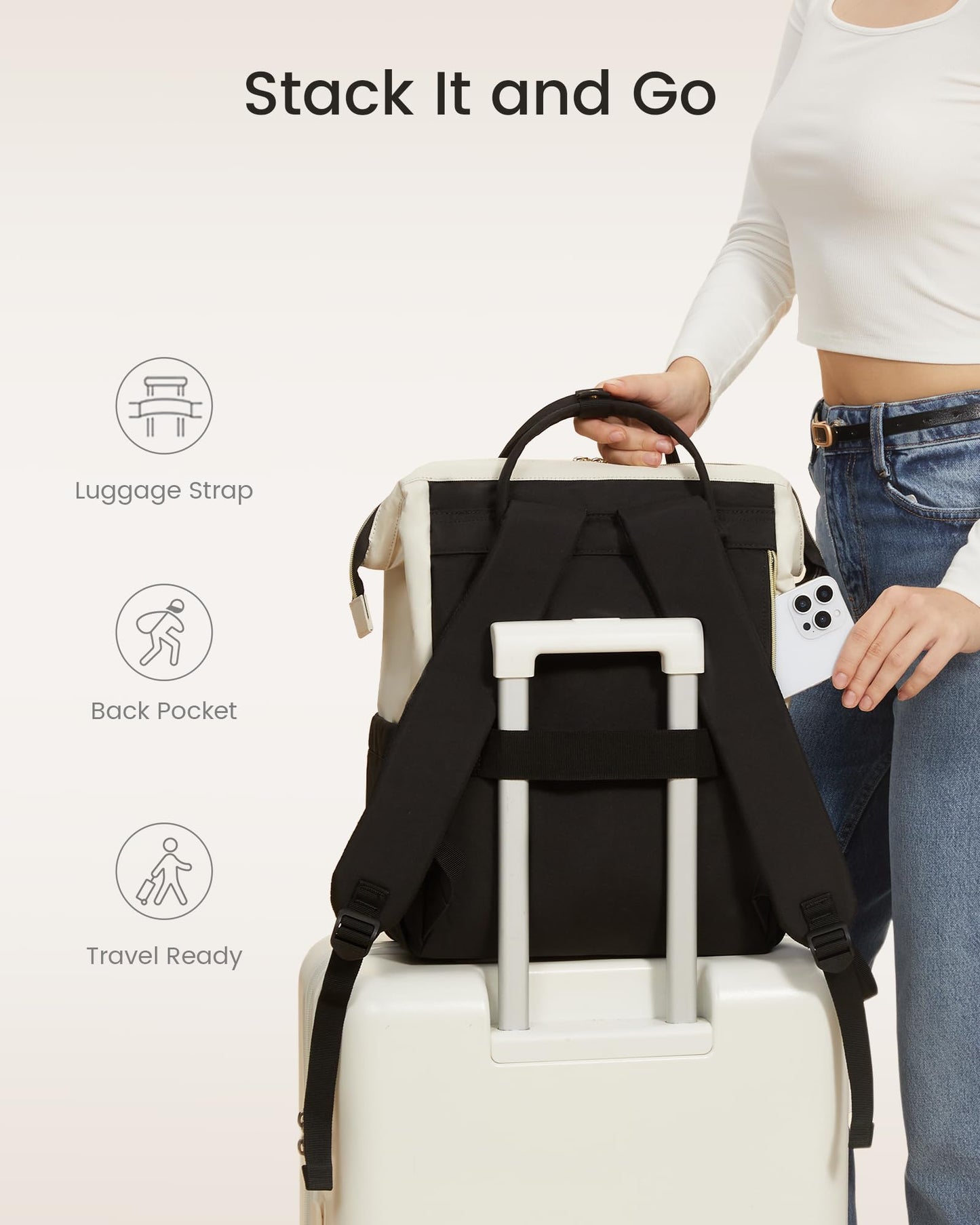LOVEVOOK Laptop Backpack for Women, White-purple, 15.6 INCH, Modern