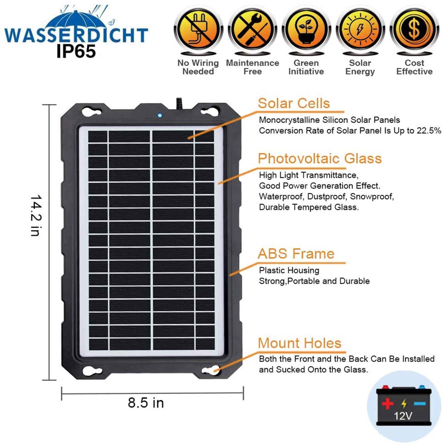 Solar Battery Trickle Charger for Car Battery, Portable and Waterproof Solar Battery Maintainer, Amorphous Silicon Solar Panel car Battery Charger (Solar Battery Charger 9W)