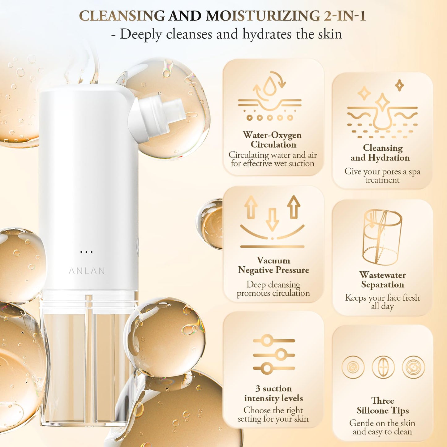 Blackhead Remover Pore Vacuum, Facial Pore Cleaner, Deep Cleansing & Rejuvenation with 2-in-1 Visible Water Tank (Wastewater Separation), Microbubble Blackhead Extractor, 3 Adjustable Suction Levels