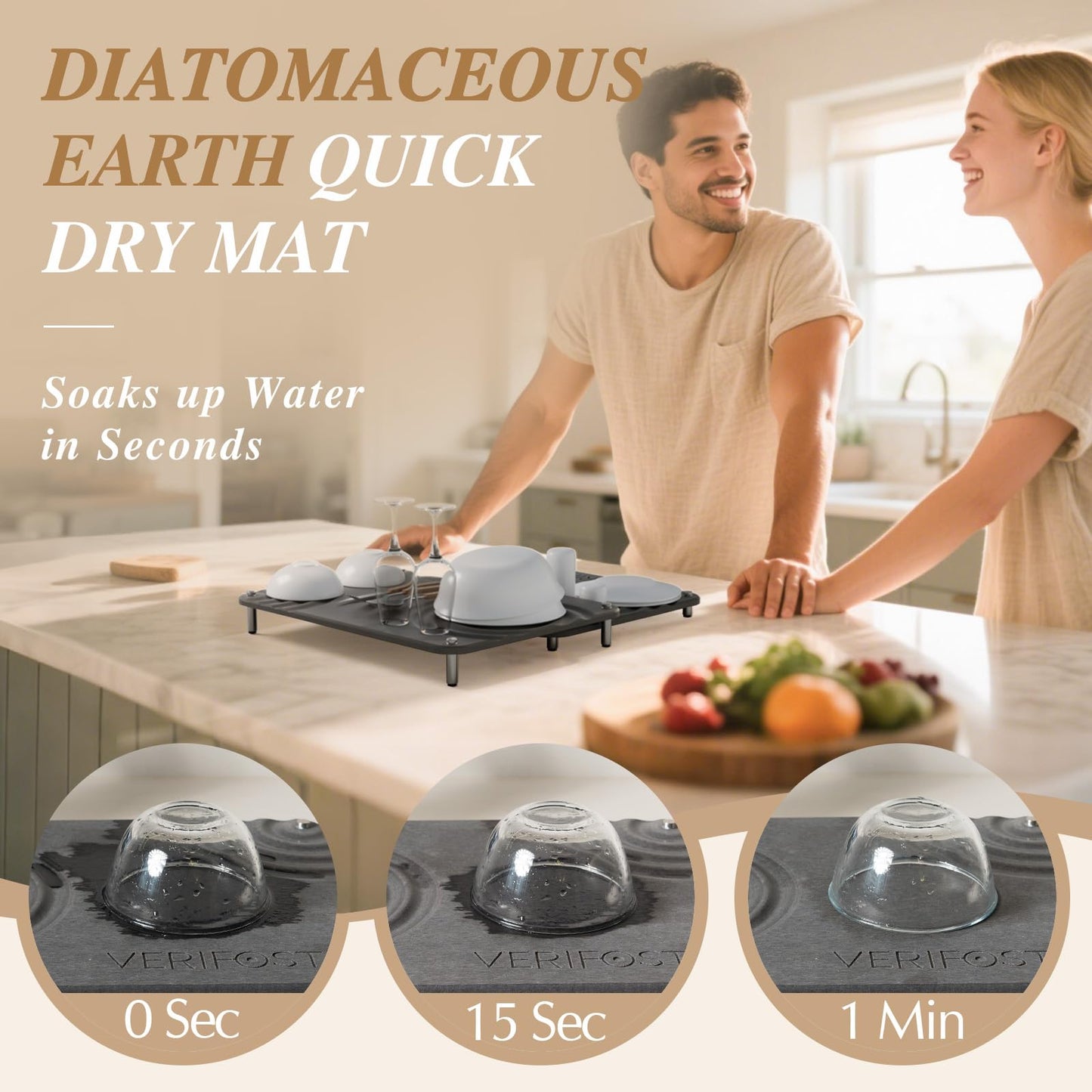 VERIFOST 2025 2PCs Large Drying Stone for Kitchen Counter, Stone Drying Mat for Kitchen Counter, Quick Drying Matt Kitchen Counter, Diatomaceous Earth Dish Mat with Non-Slip Feet Midnight Gray
