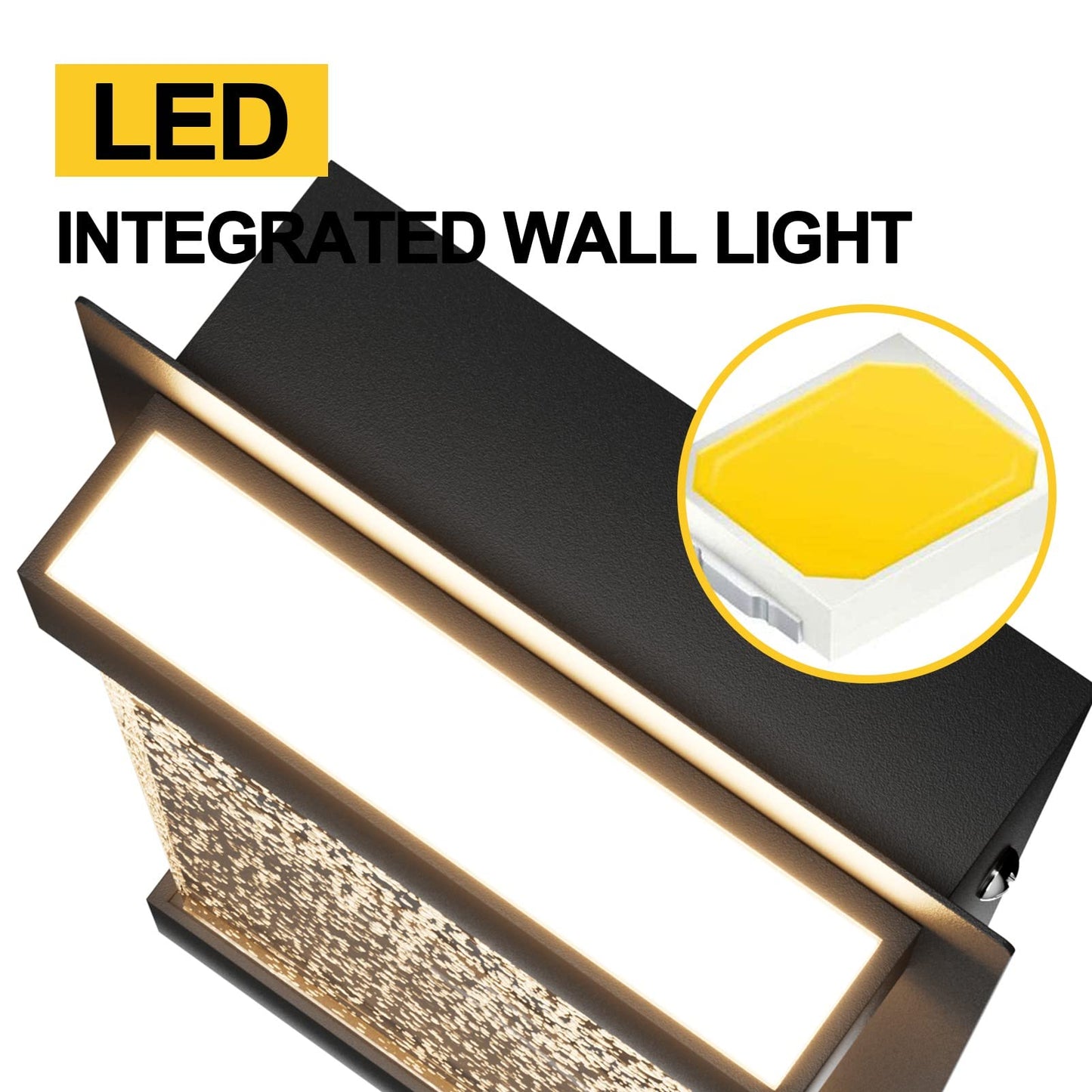 Led Modern Wall Sconce with Crystal Bubble Glass 3000K Outdoor LED Porch Light Indoor Outdoor Sconce Wall Lighting Black Wall Mount Light Fixture - Black